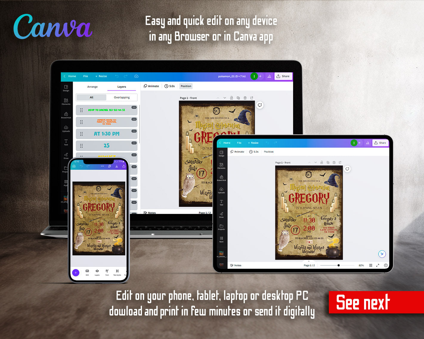Harry Potter customizable invitation template | Share or Print | | UT083