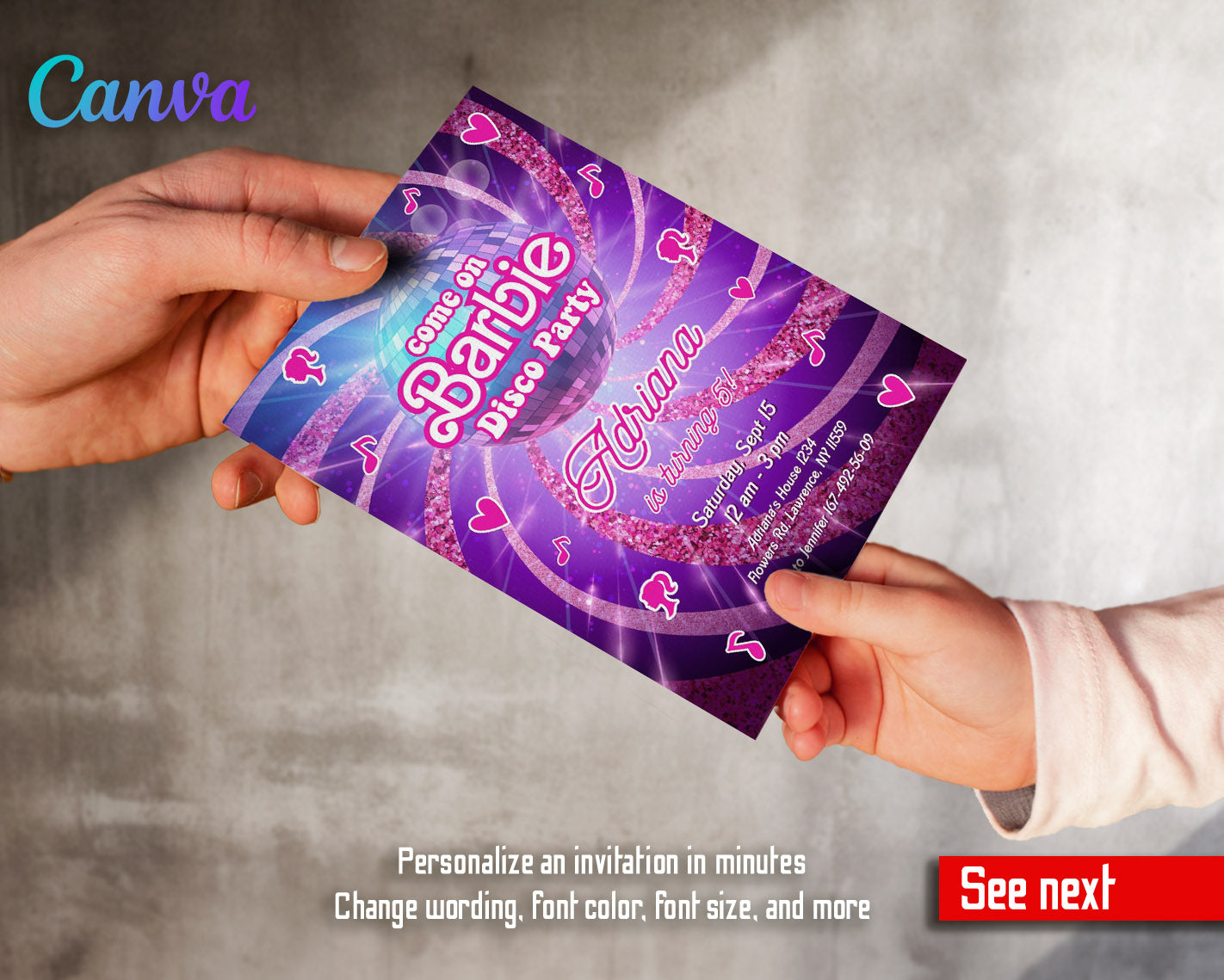 Barbie Pink customizable invitation template | Share or Print | girl | IE594