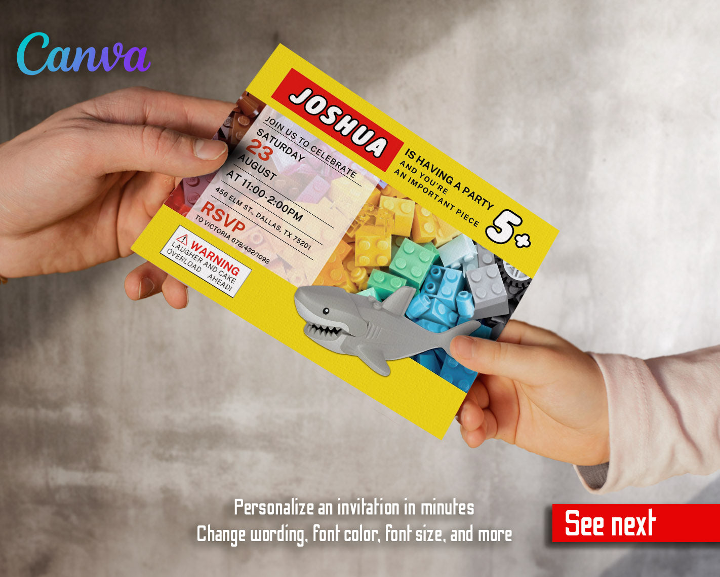 Lego Shark Jaws customizable invitation template | Share or Print | | KP317