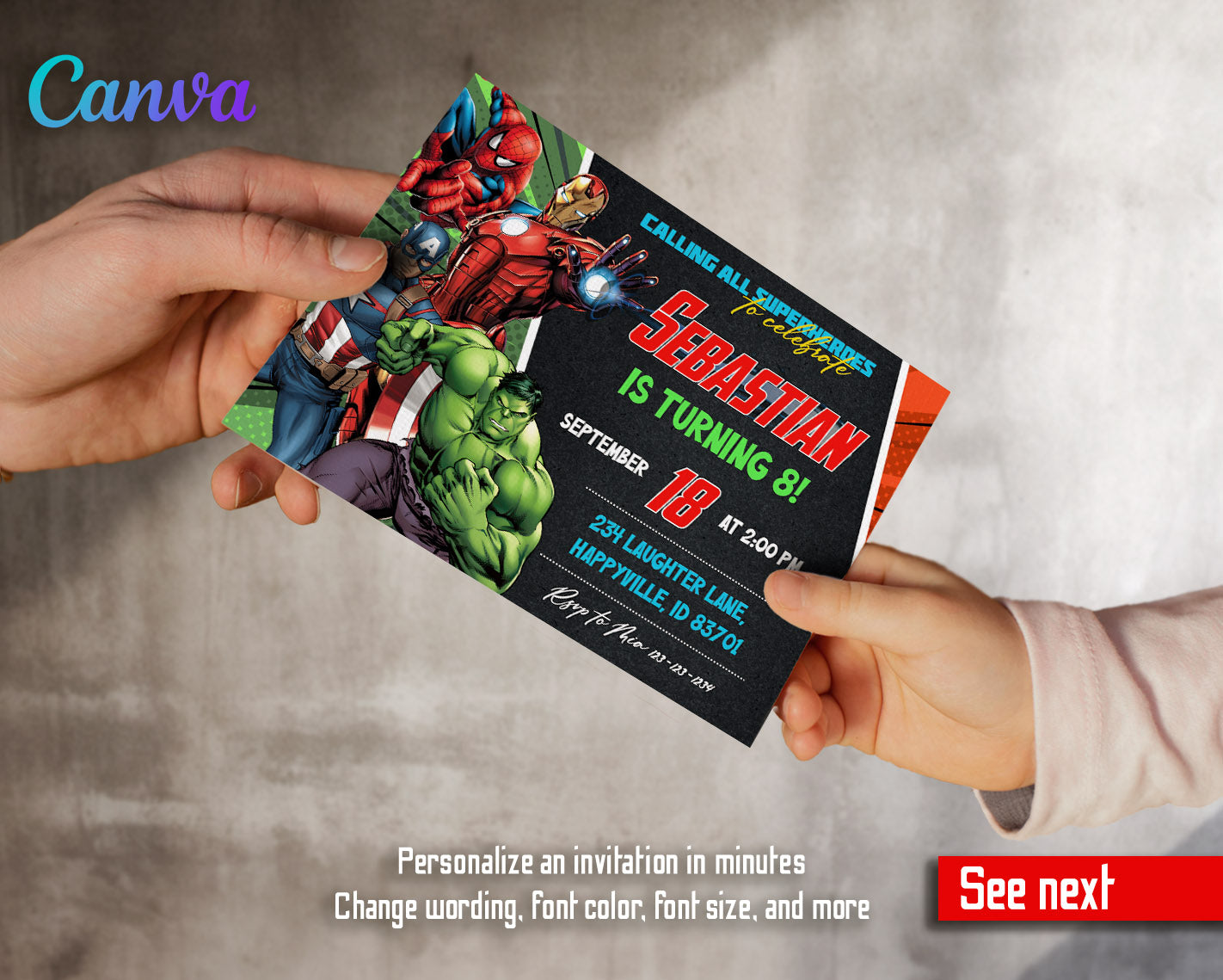 Avengers Marvel Superhero customizable invitation template | Share or Print | boy | CI575