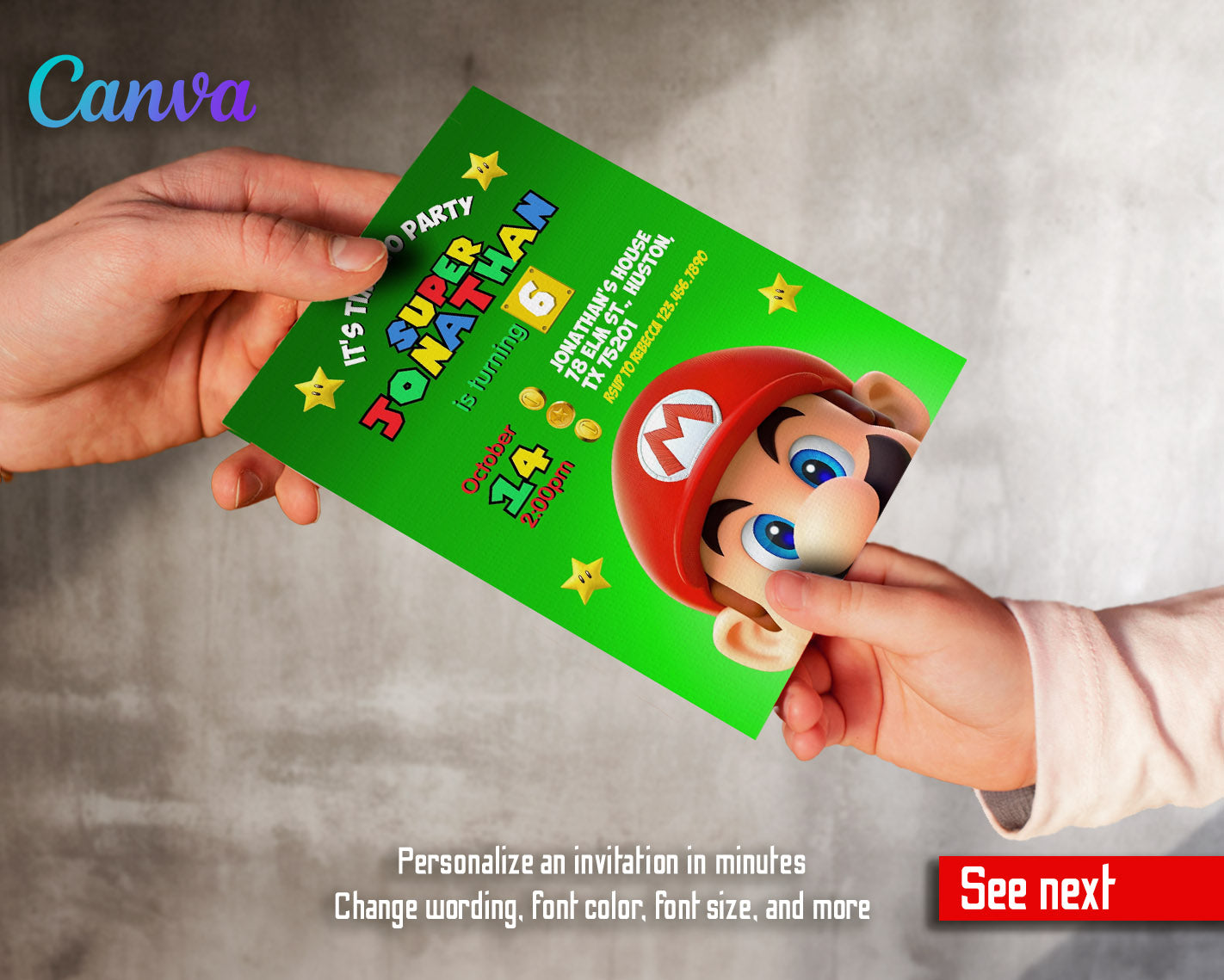 Super Mario Bros customizable invitation template | Share or Print | | FP200