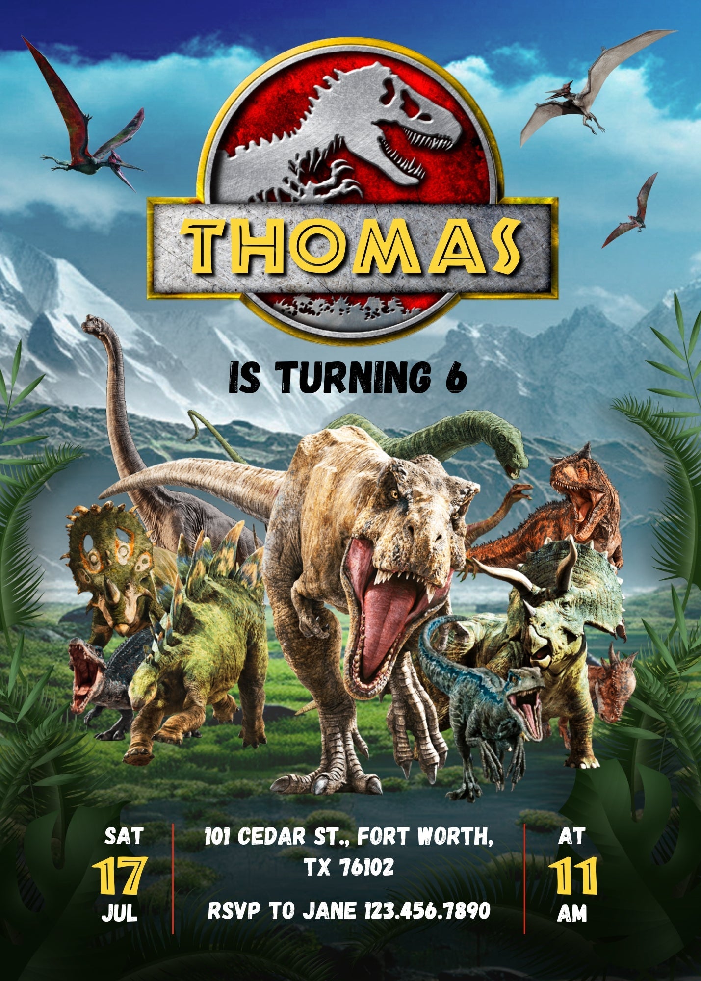 Jurassic Park Dinosaur customizable invitation template | Share or Print | | GV860