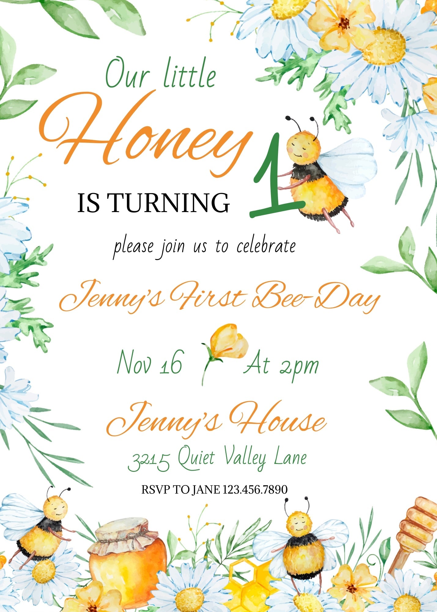 1st Bee Day Party customizable invitation template | Share or Print | | FO397