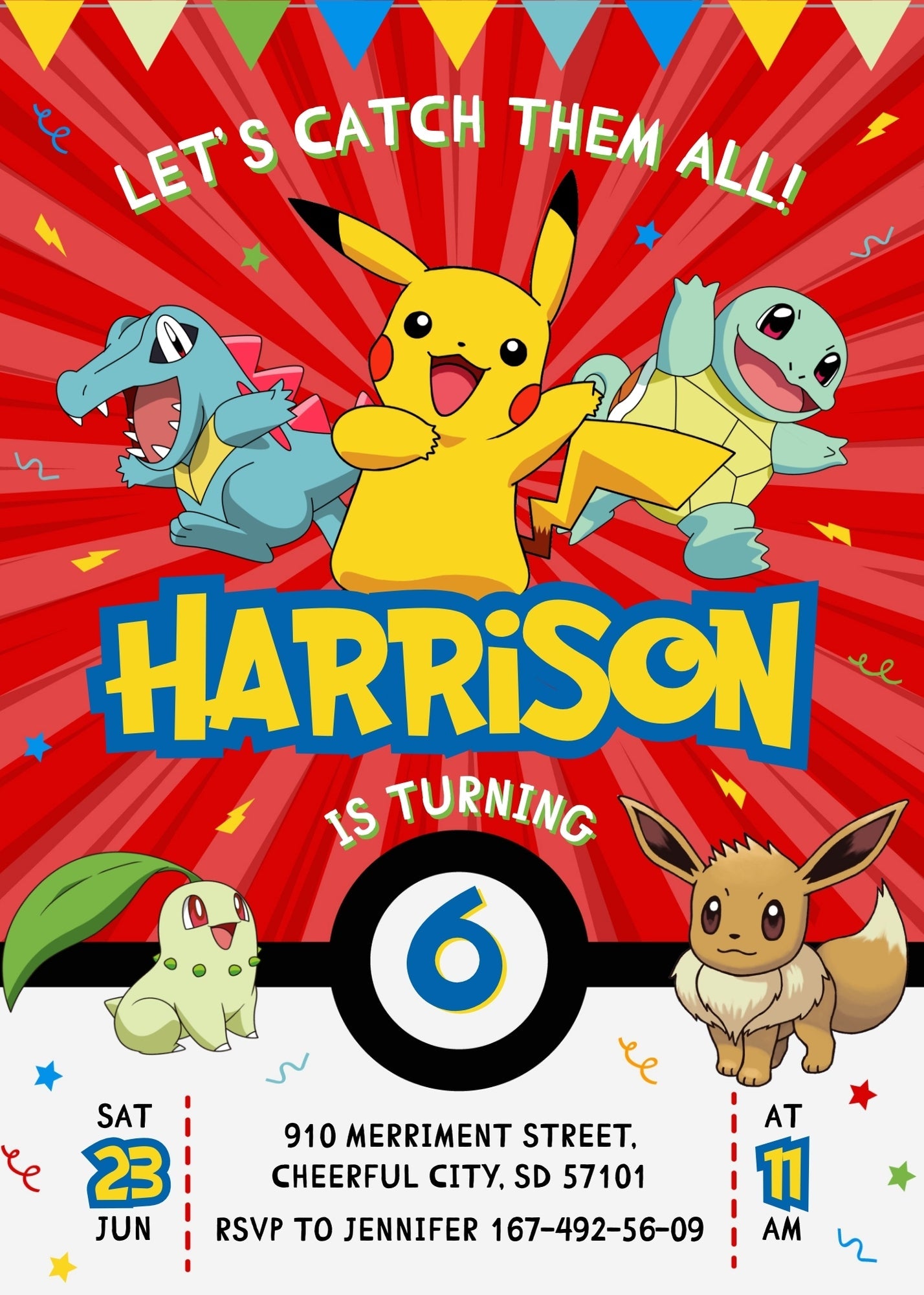 Pokemon Pikachu customizable invitation template | Share or Print | | JQ226