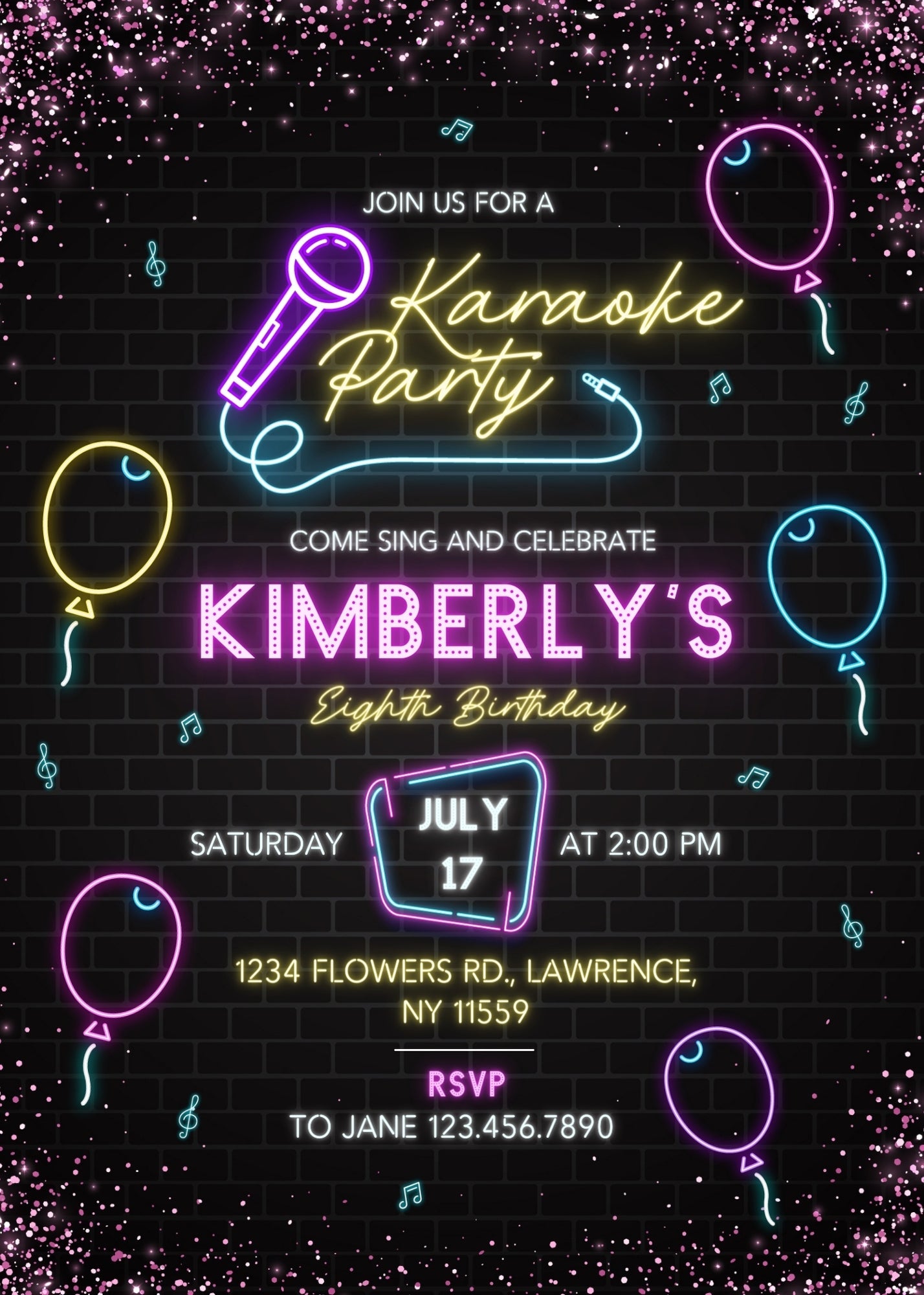 Karaoke Sing Glow customizable invitation template | Share or Print | | OM673