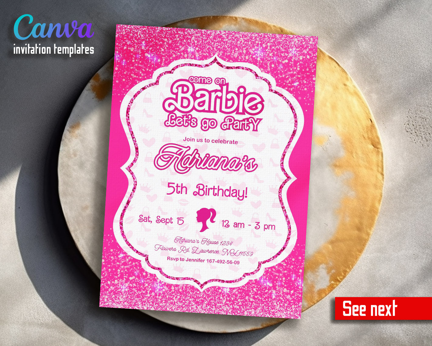 Barbie Pink customizable invitation template | Share or Print | girl | UZ254
