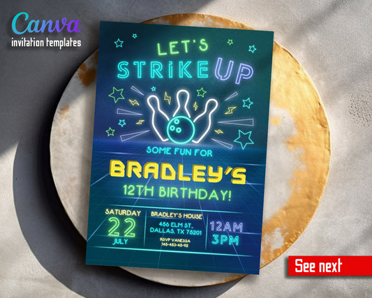 Bowling Strike Up customizable invitation template | Share or Print |  | WR839