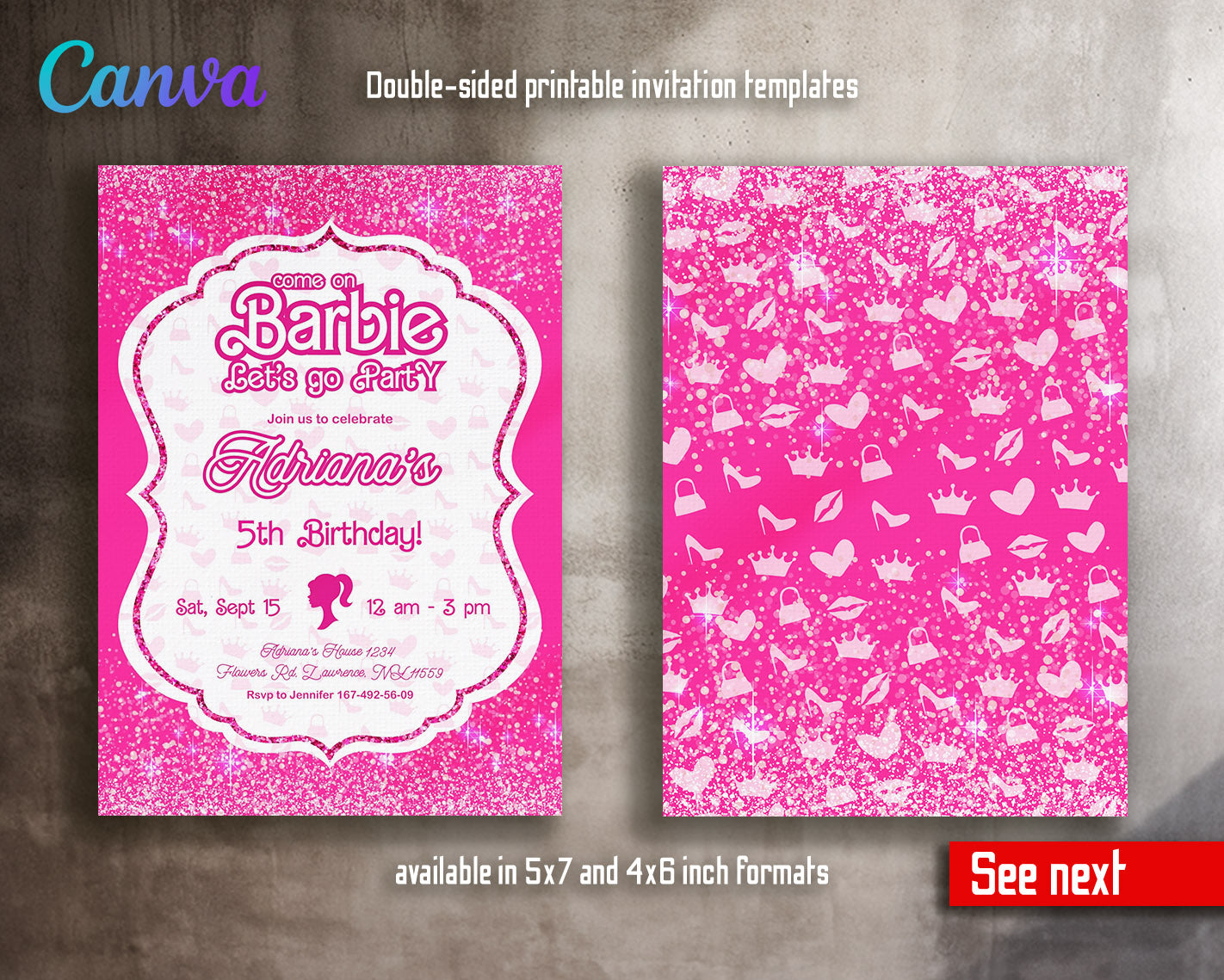 Barbie Pink customizable invitation template | Share or Print | girl | UZ254