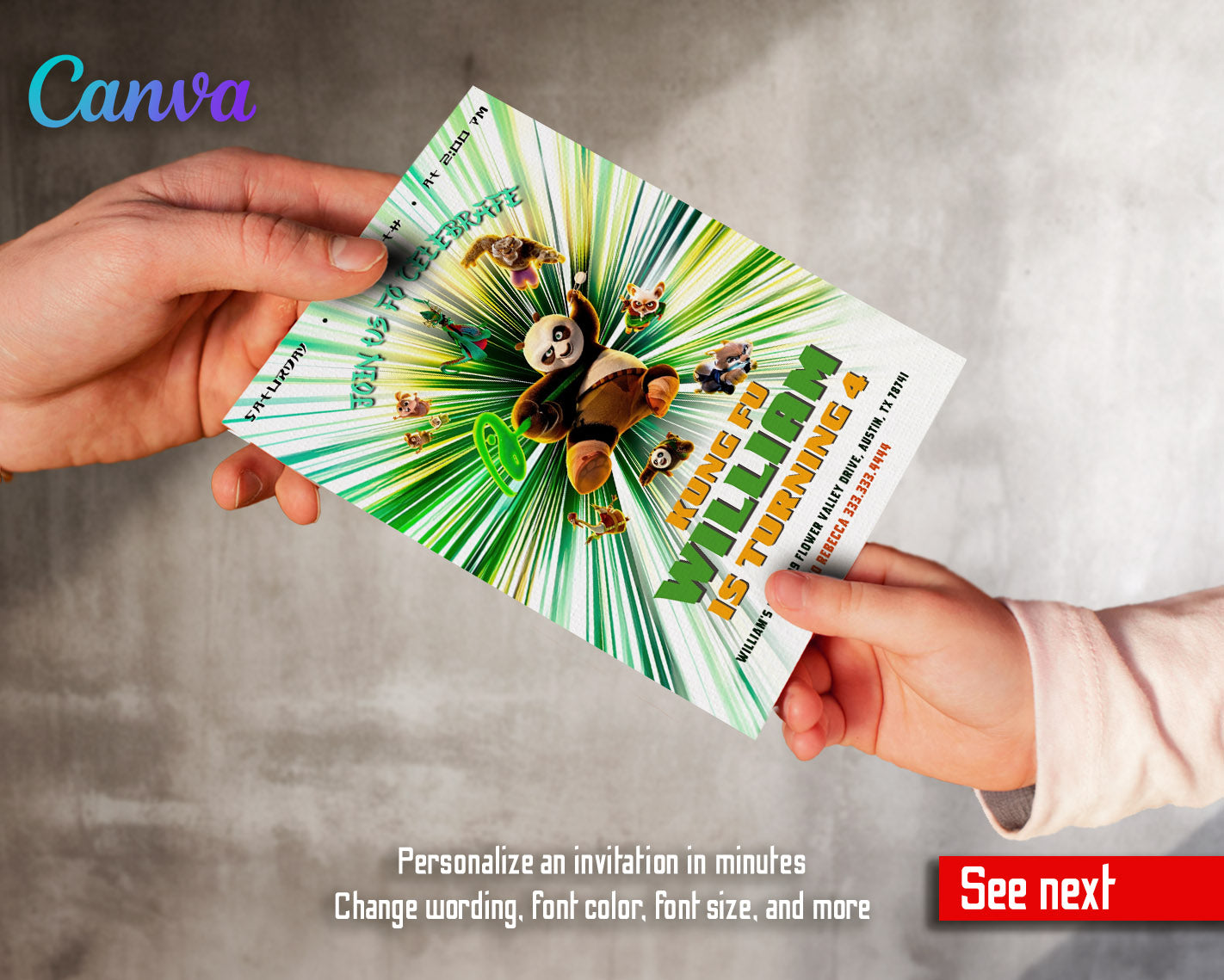Kung Fu Panda Po customizable invitation template | Share or Print | | YO416