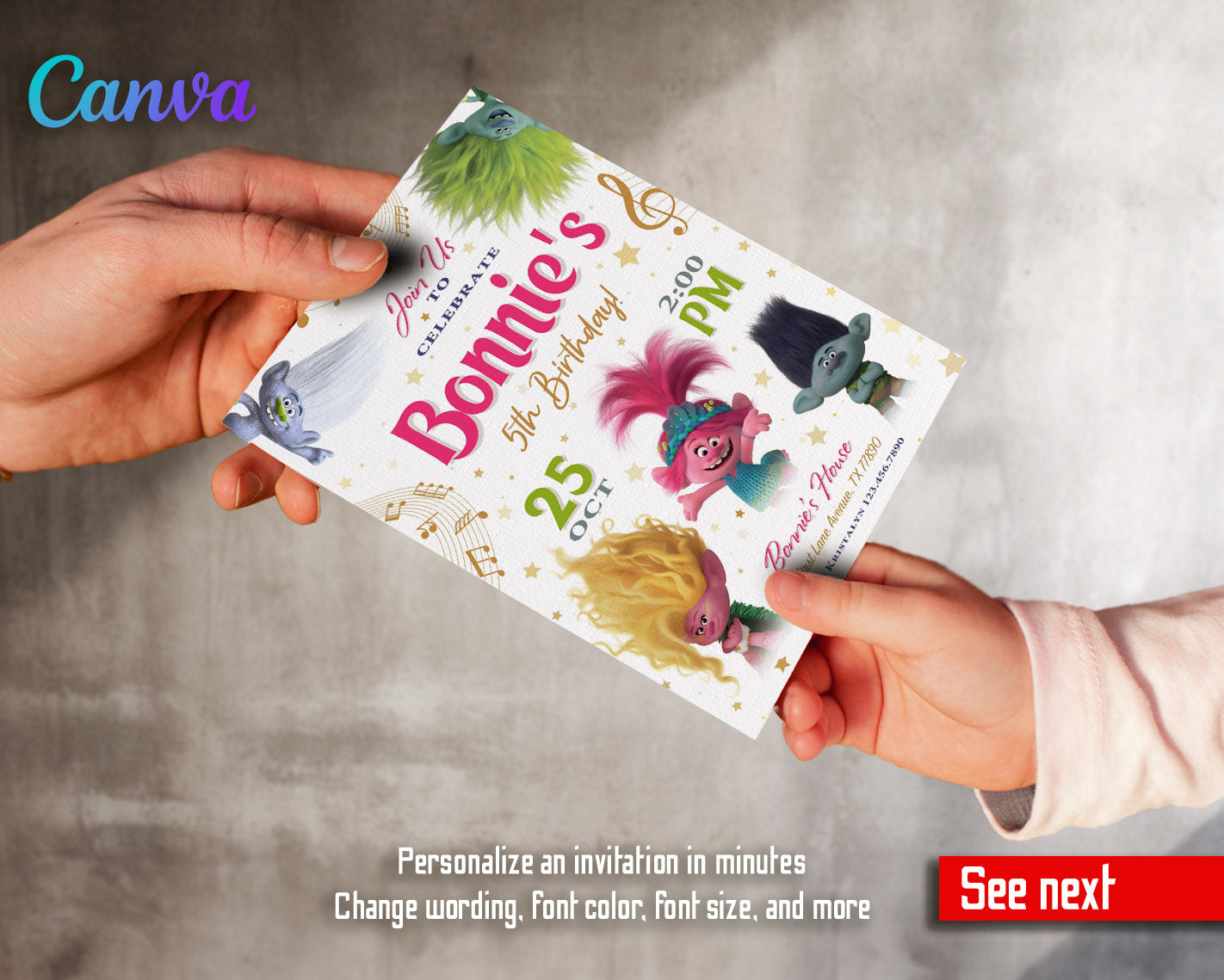 Trolls Poppy  customizable invitation template | Share or Print |  | DJ532