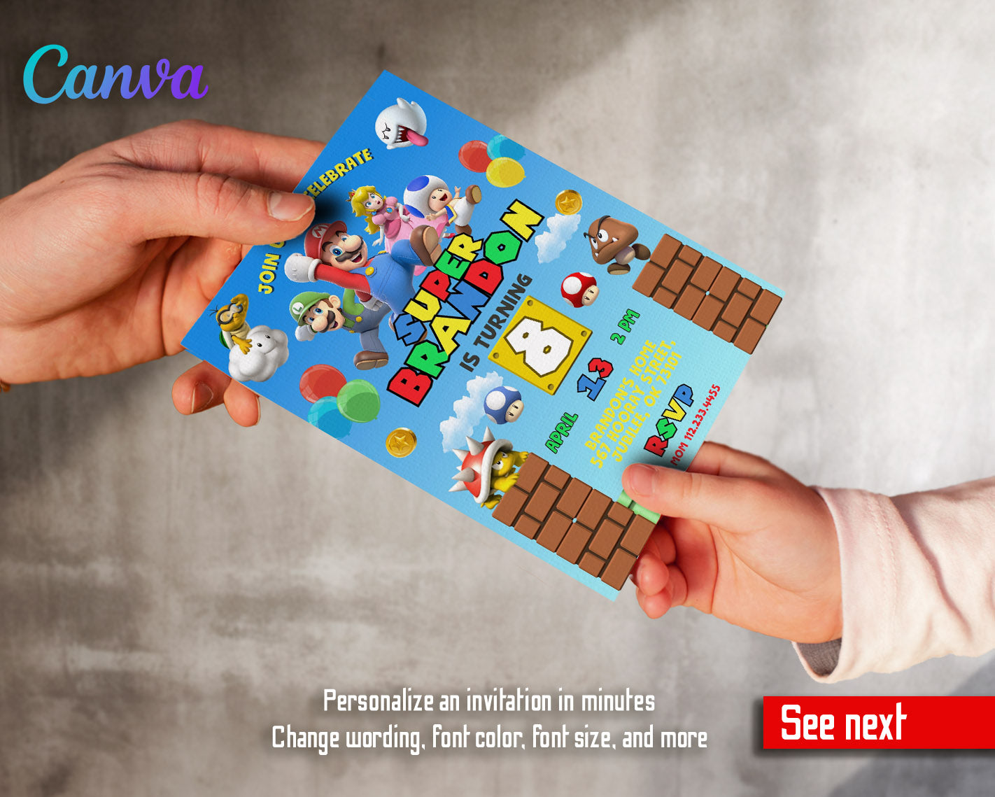 Super Mario Bros customizable invitation template | Share or Print | | TO373