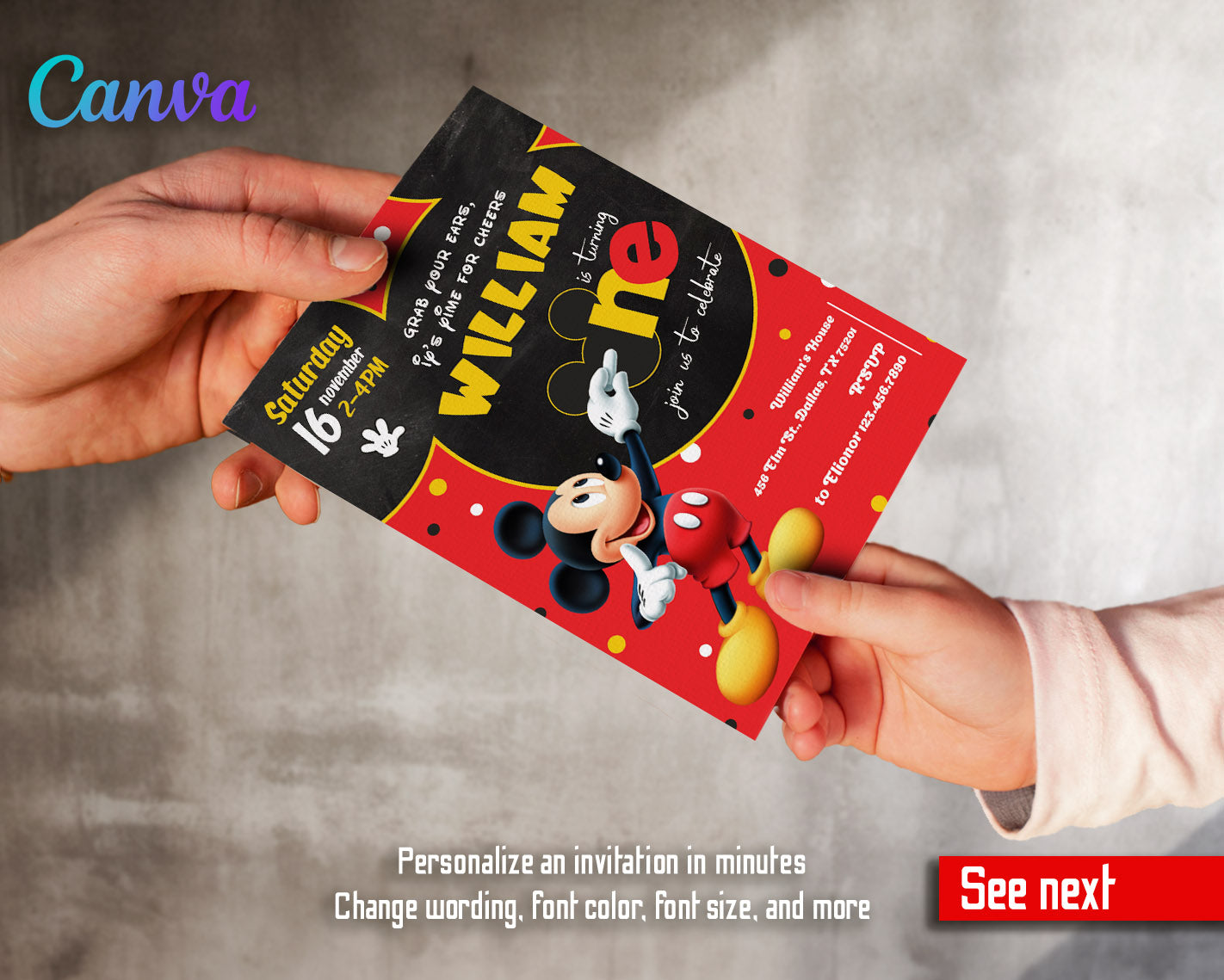 Mickey Mouse 1st Birthday customizable invitation template | Share or Print | | OG108