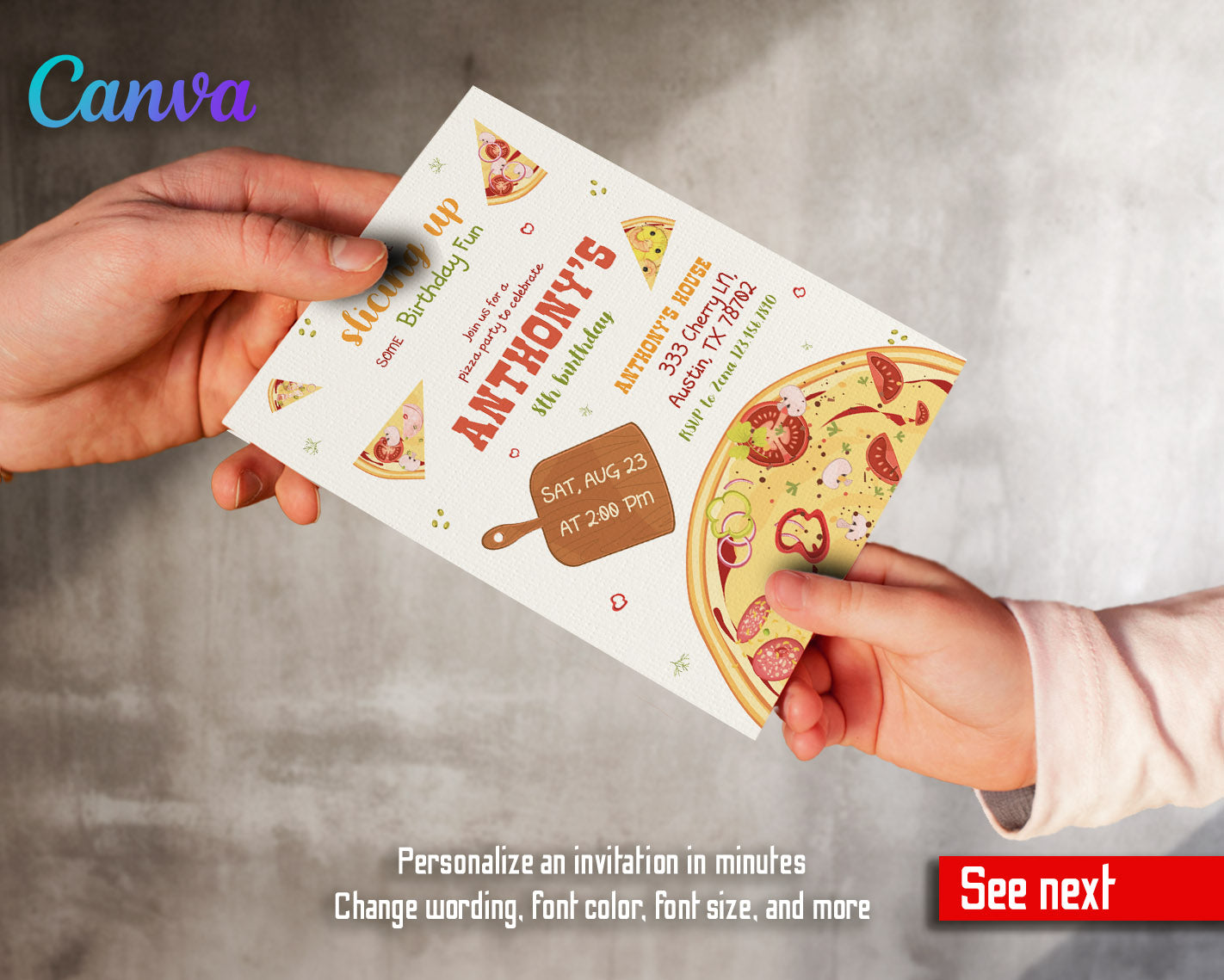 Pizza Party customizable invitation template | Share or Print | | EX115