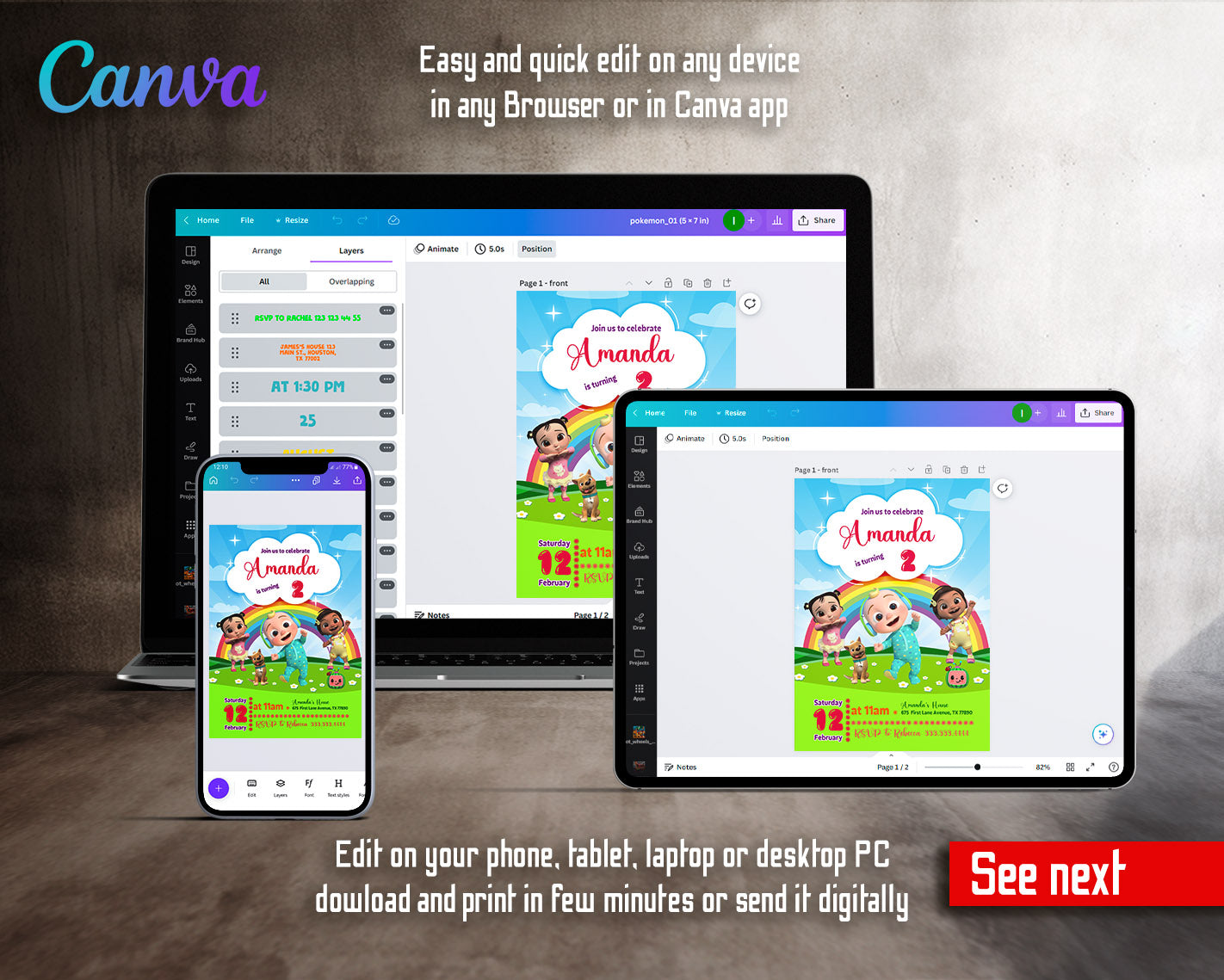 Cocomelon customizable invitation template | Share or Print | | JL889