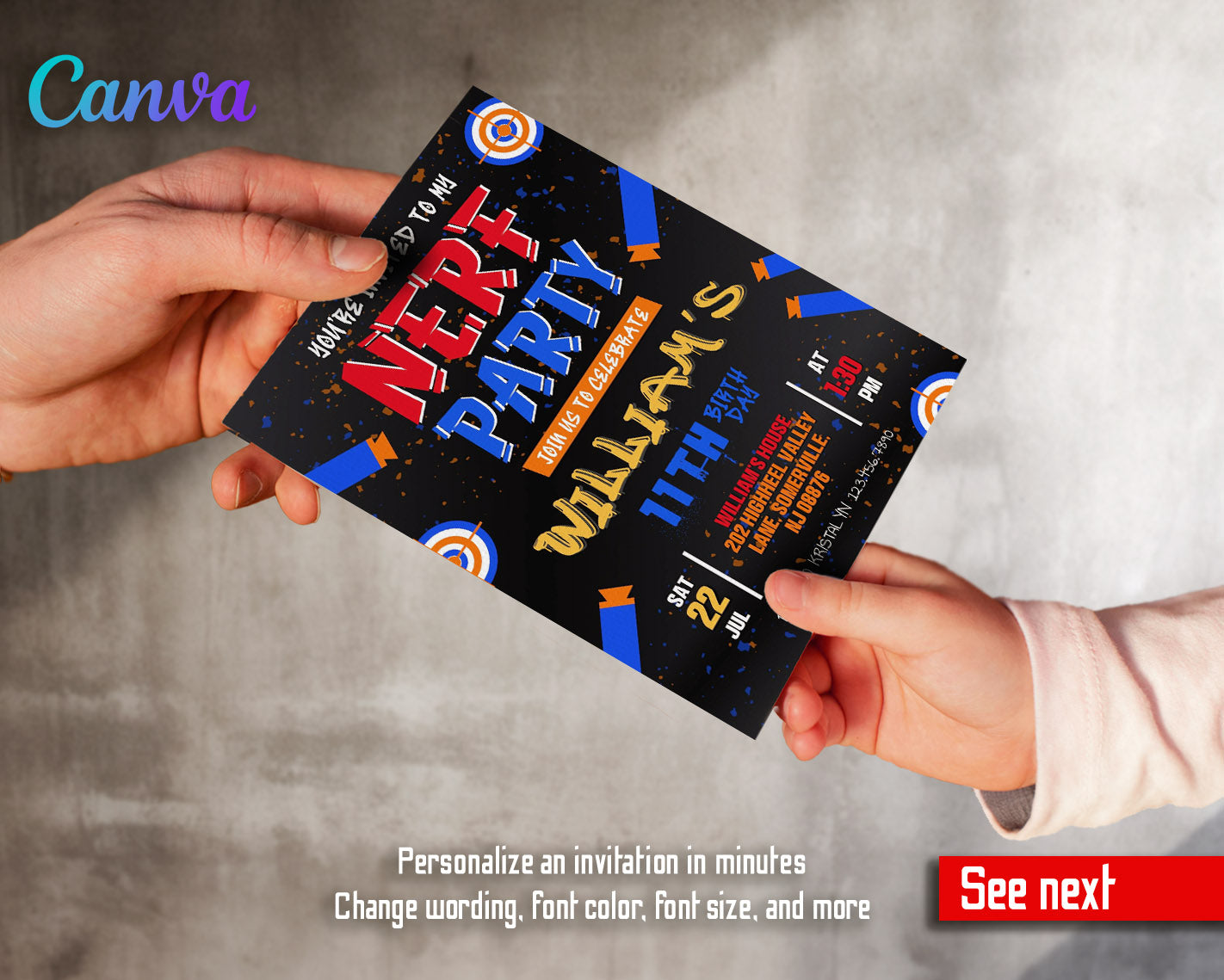NERF Dart Wars customizable invitation template | Share or Print | boy | ZJ481