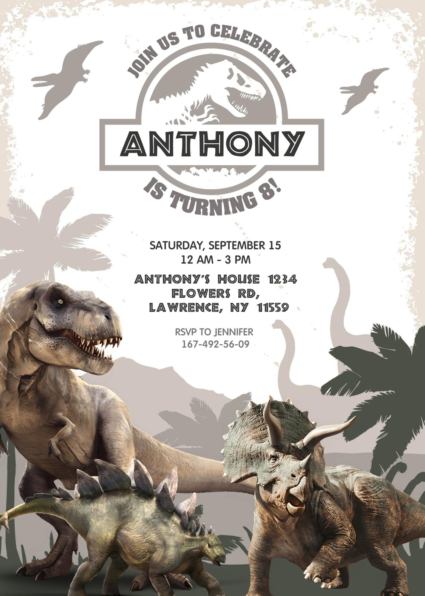 Jurassic World Dinosaur customizable invitation template | Share or Print | | YL768