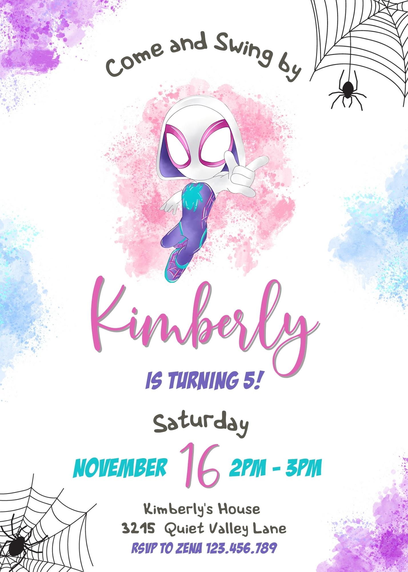 Spider Gwen Ghost Spidey customizable invitation template | Share or Print | girl | GZ203