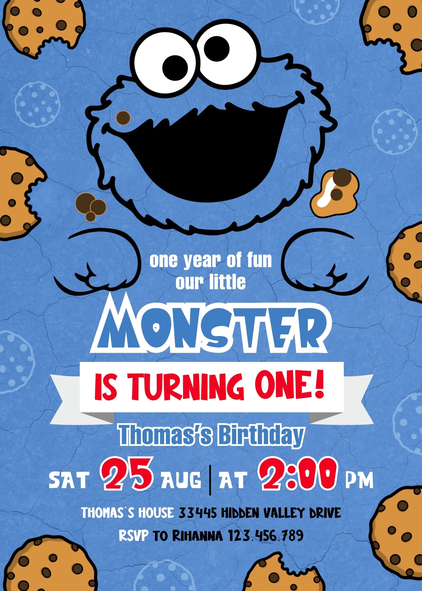 Sesame Street Cookie Monster customizable invitation template | Share or Print | | QF417