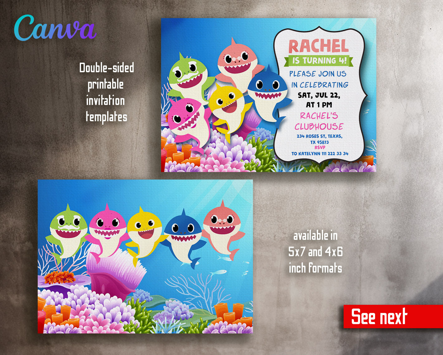 Baby Shark customizable invitation template | Share or Print | | SP265