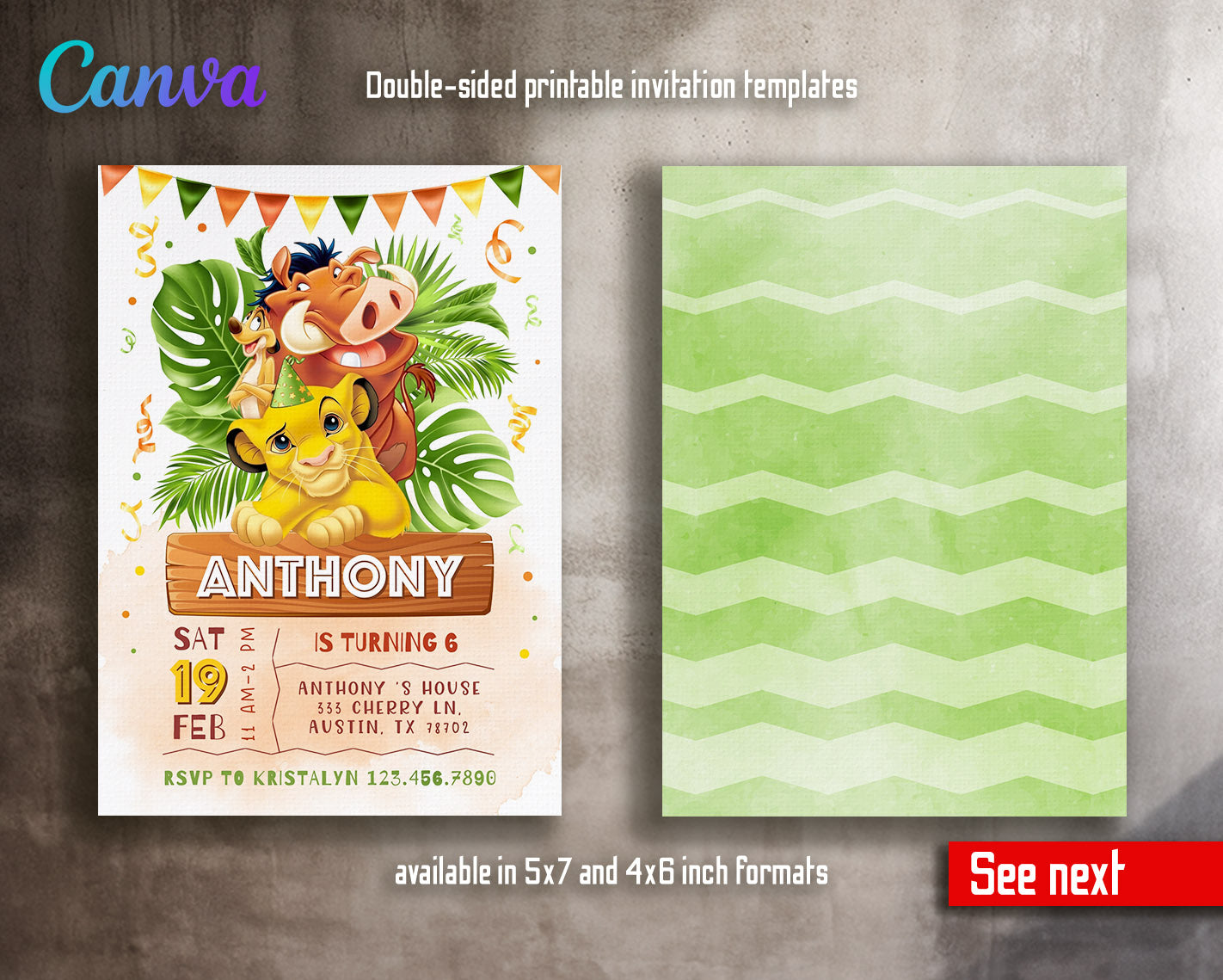Lion King Simba customizable invitation template | Share or Print | | SC004