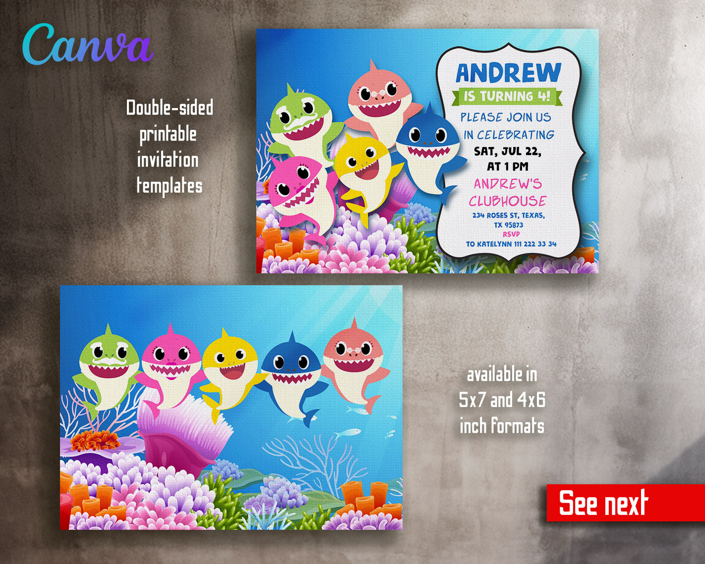 Baby Shark  customizable invitation template | Share or Print |  | EZ208