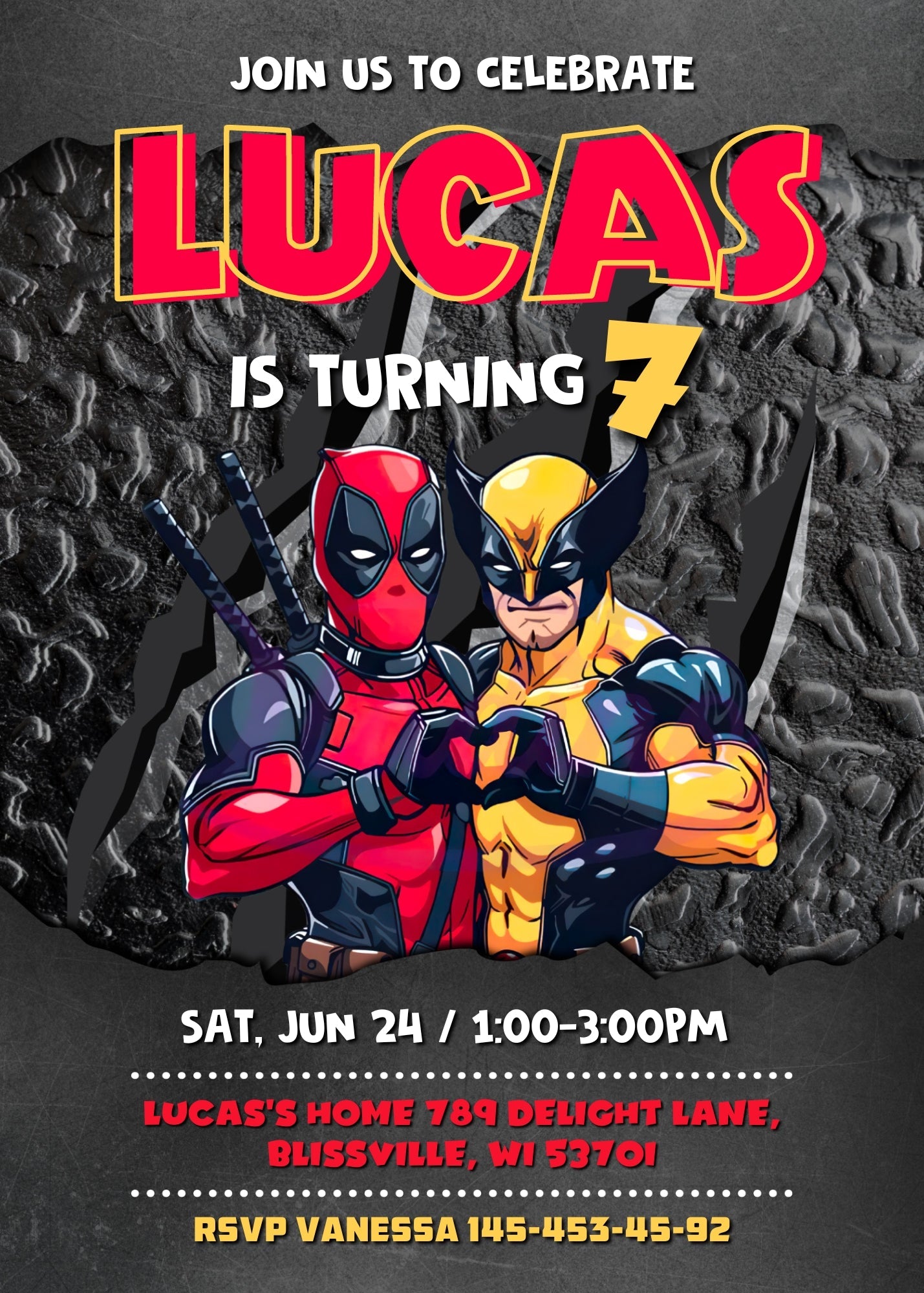 Deadpool Wolverine Marvel customizable invitation template | Share or Print | boy | SO065