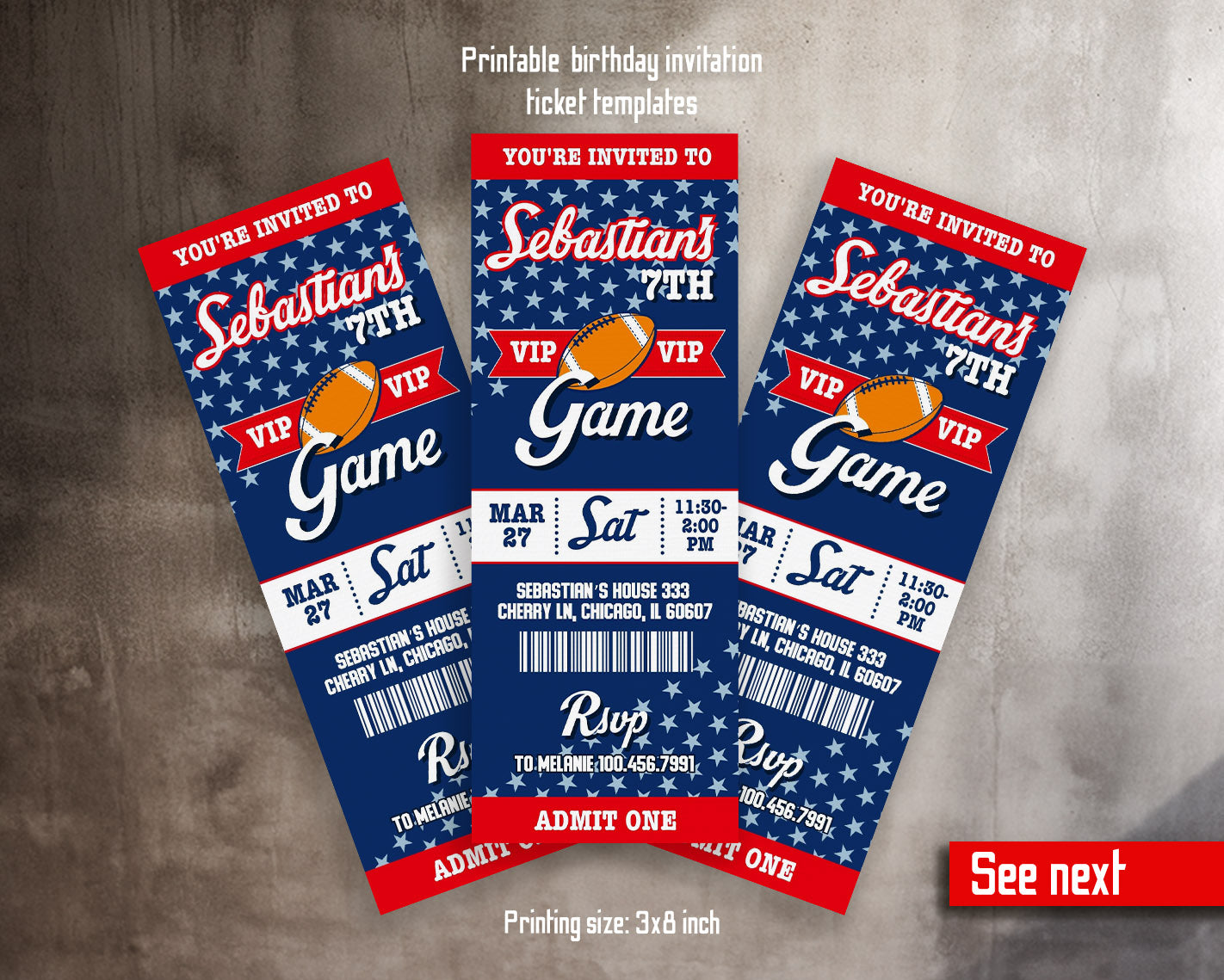 American Football NFL Super Bowl customizable invitation template | Share or Print | boy | VY597