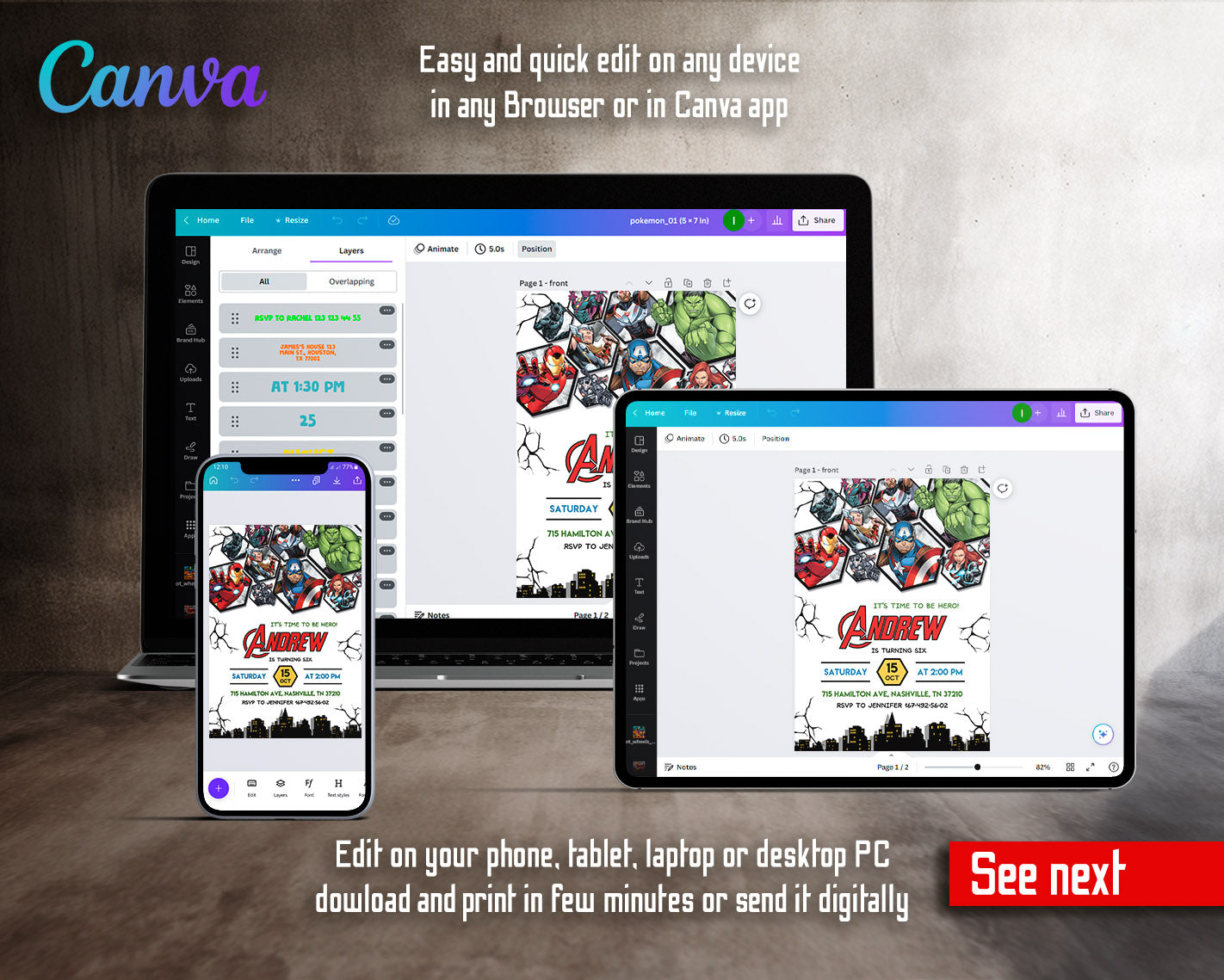 Avengers Marvel Superhero customizable invitation template | Share or Print | boy | BG888