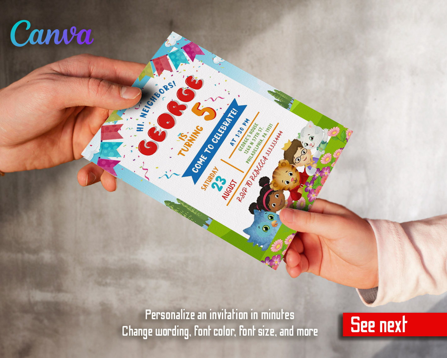 Daniel Tiger's Neighborhood customizable invitation template | Share or Print | | AN977