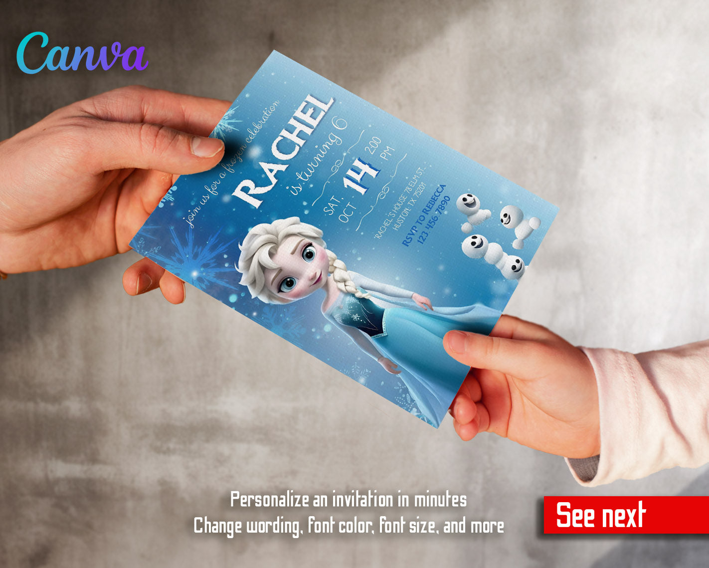 Frozen Elsa customizable invitation template | Share or Print | girl | EK828