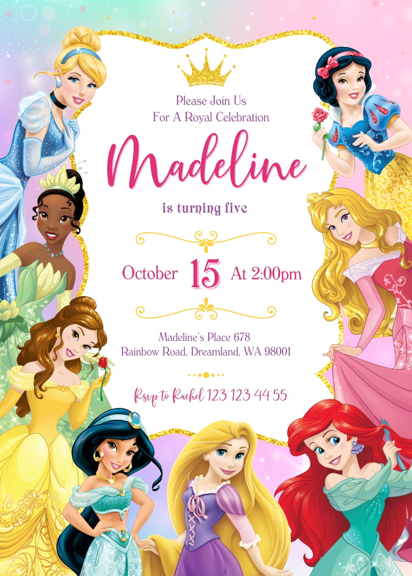 Disney Princess customizable invitation template | Share or Print | girl | DQ734