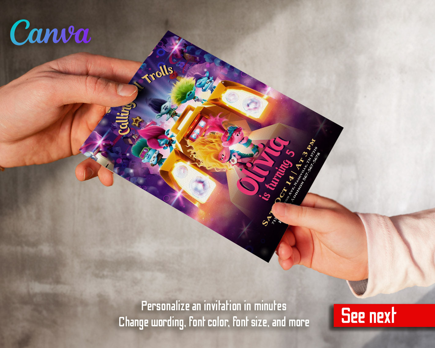 Trolls Poppy customizable invitation template | Share or Print | | QJ995
