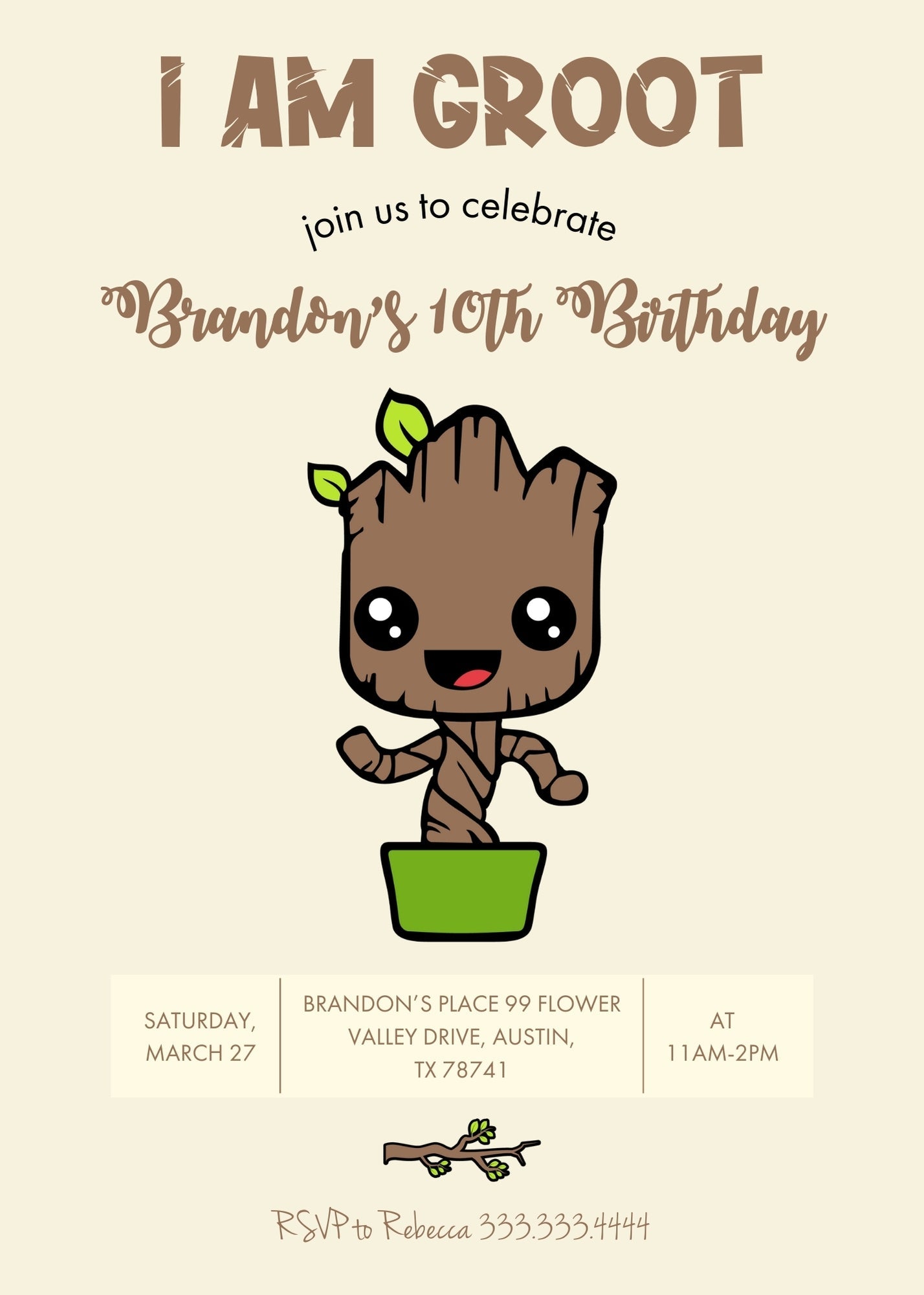 Groot Guardians of the Galaxy Superhero customizable invitation template | Share or Print | | VD389
