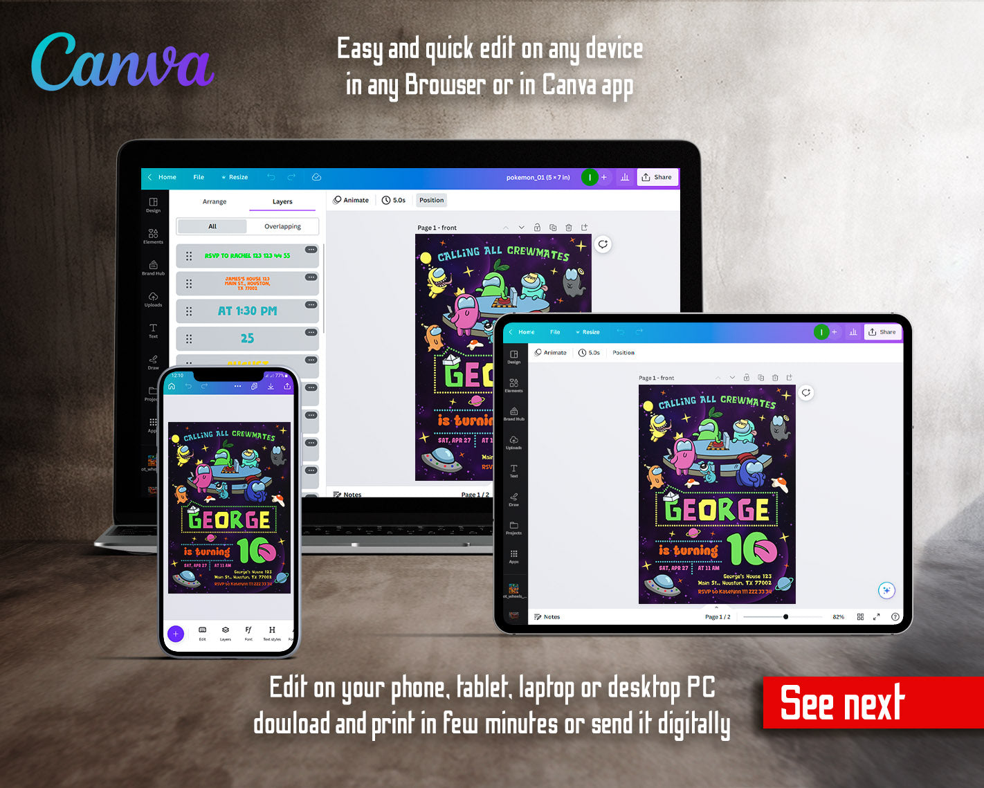 Among Us Gamer customizable invitation template | Share or Print | | MA311