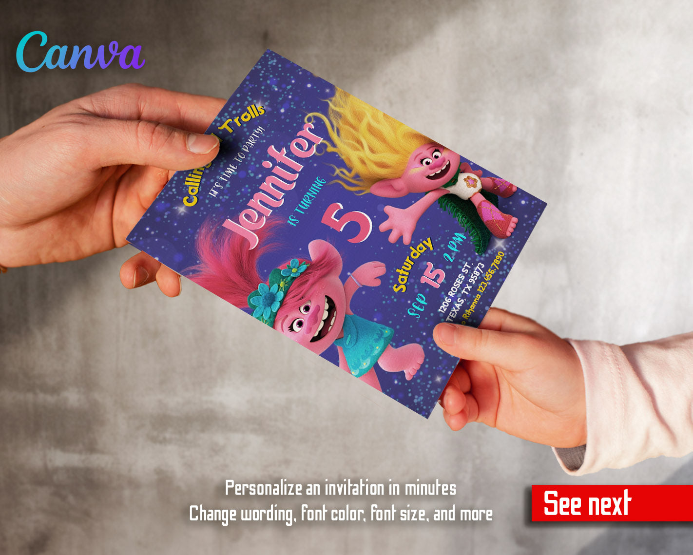 Trolls Poppy customizable invitation template | Share or Print | | RB935