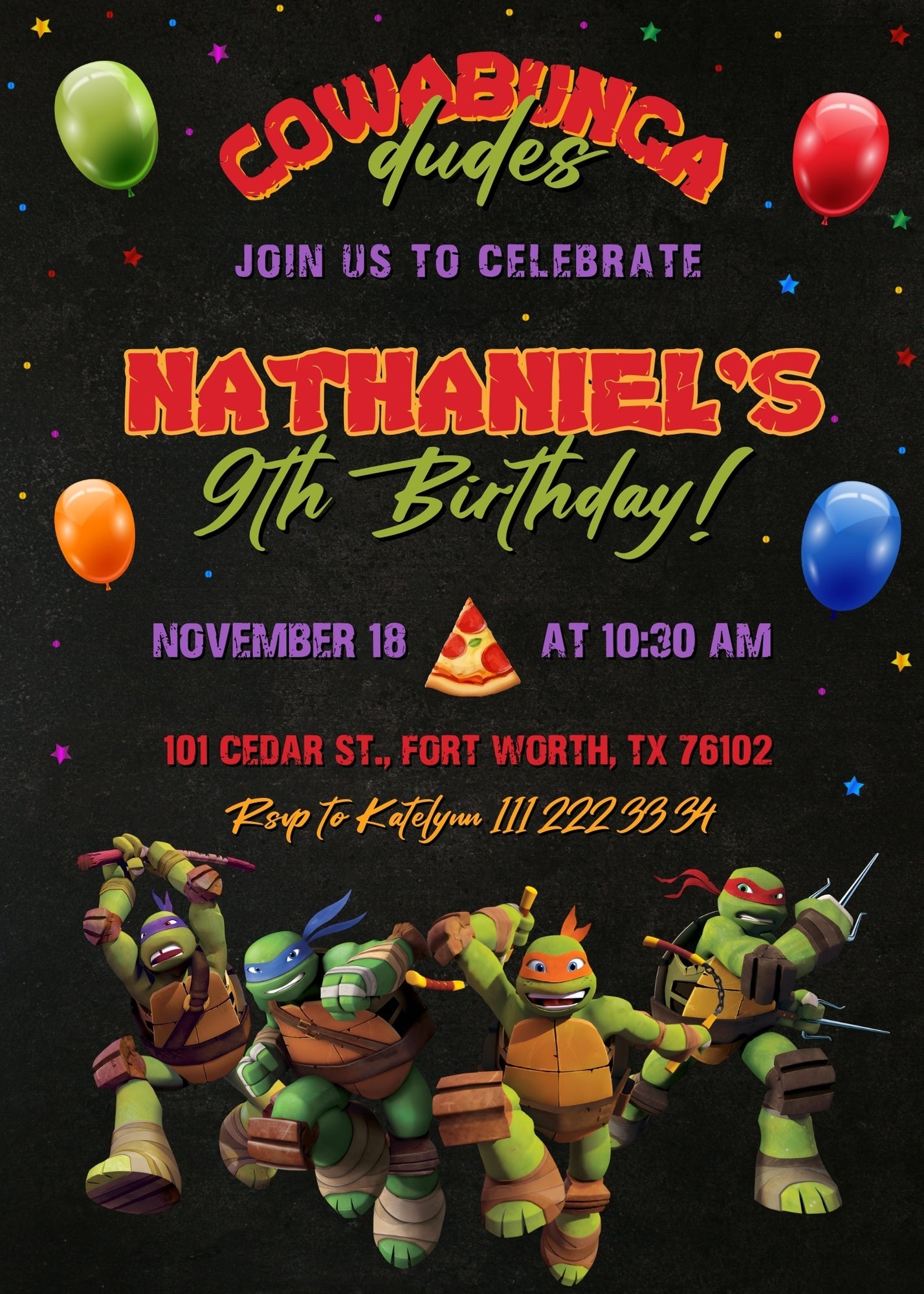 Teenage Mutant Ninja Turtles customizable invitation template | Share or Print | boy | CO750