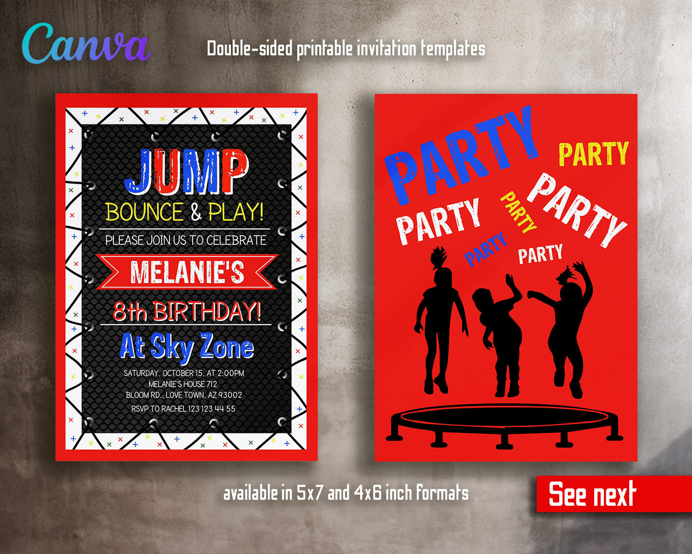 Trampoline Jump Party  customizable invitation template | Share or Print |  | QI296