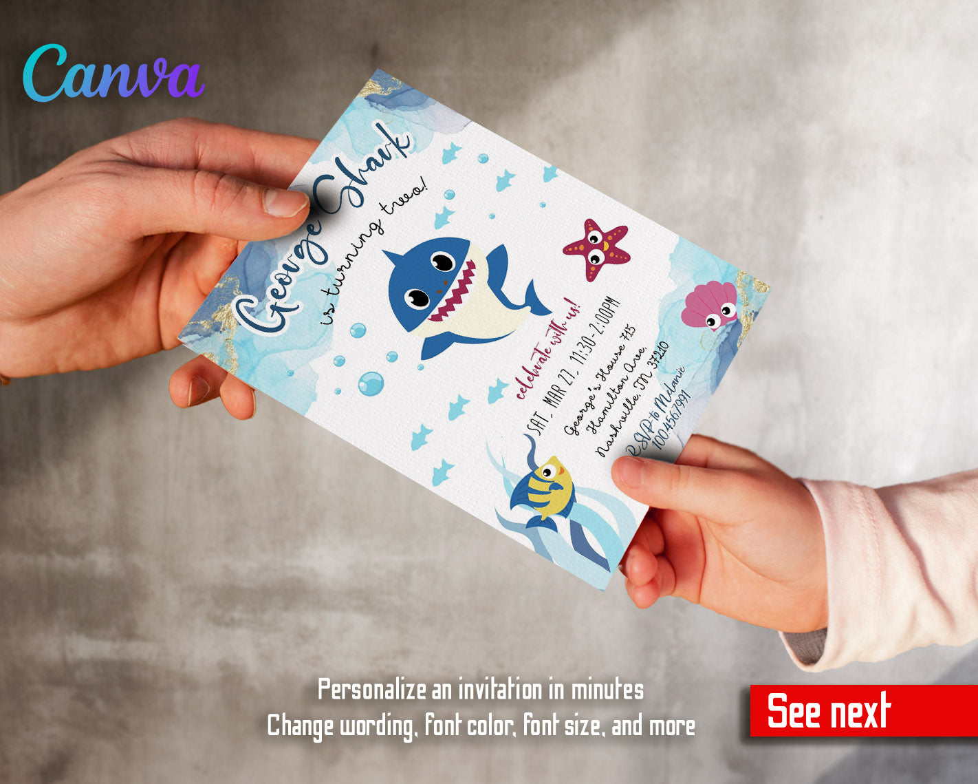 Baby Shark customizable invitation template | Share or Print | | YR284