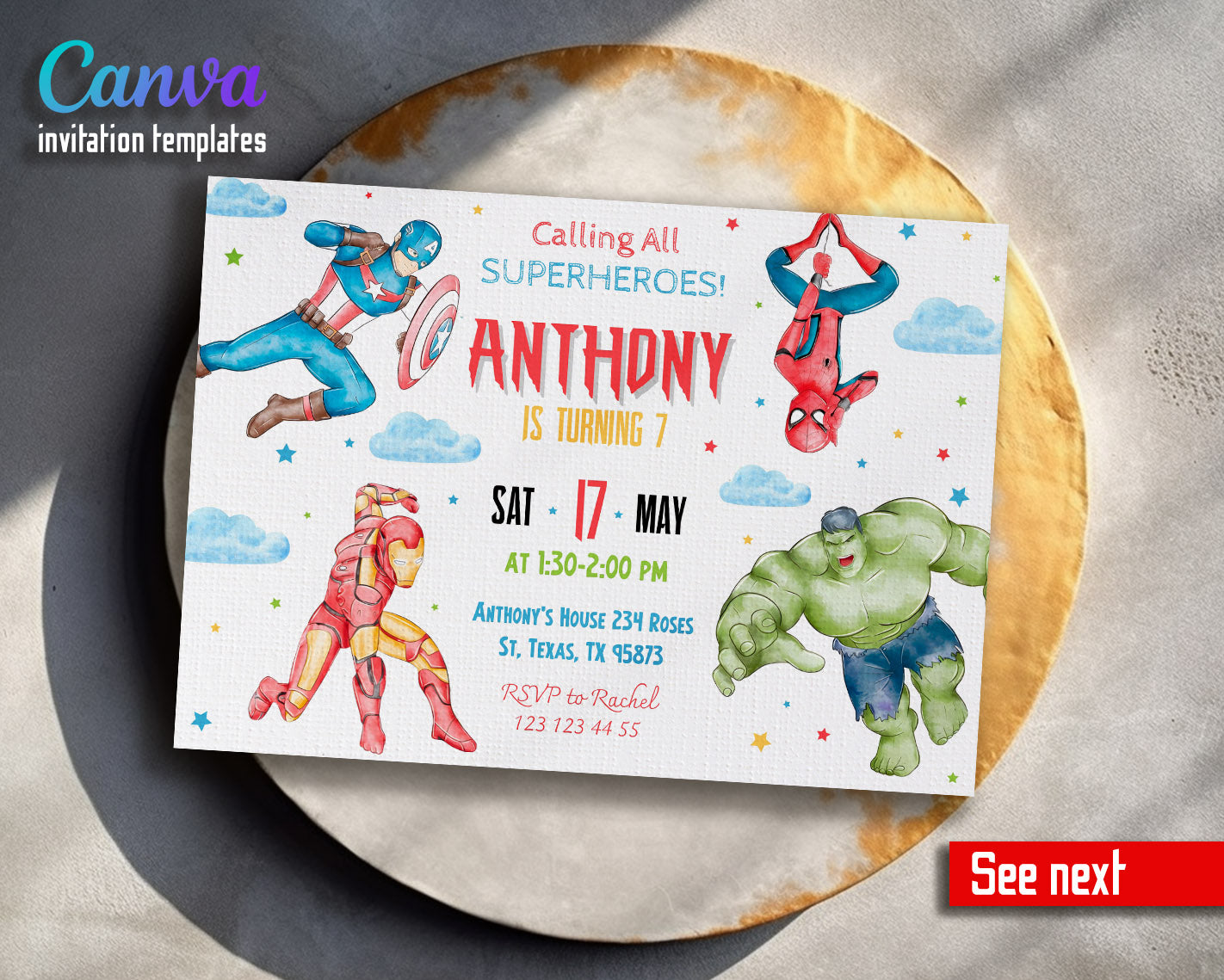 Avengers Marvel Superhero customizable invitation template | Share or Print | boy | NR200