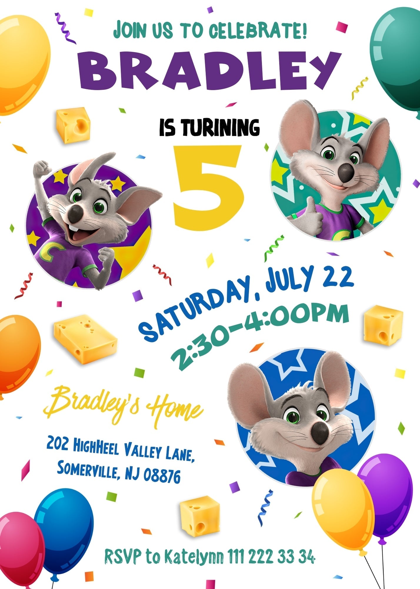 Chuck E. Cheese customizable invitation template | Share or Print | | GK379
