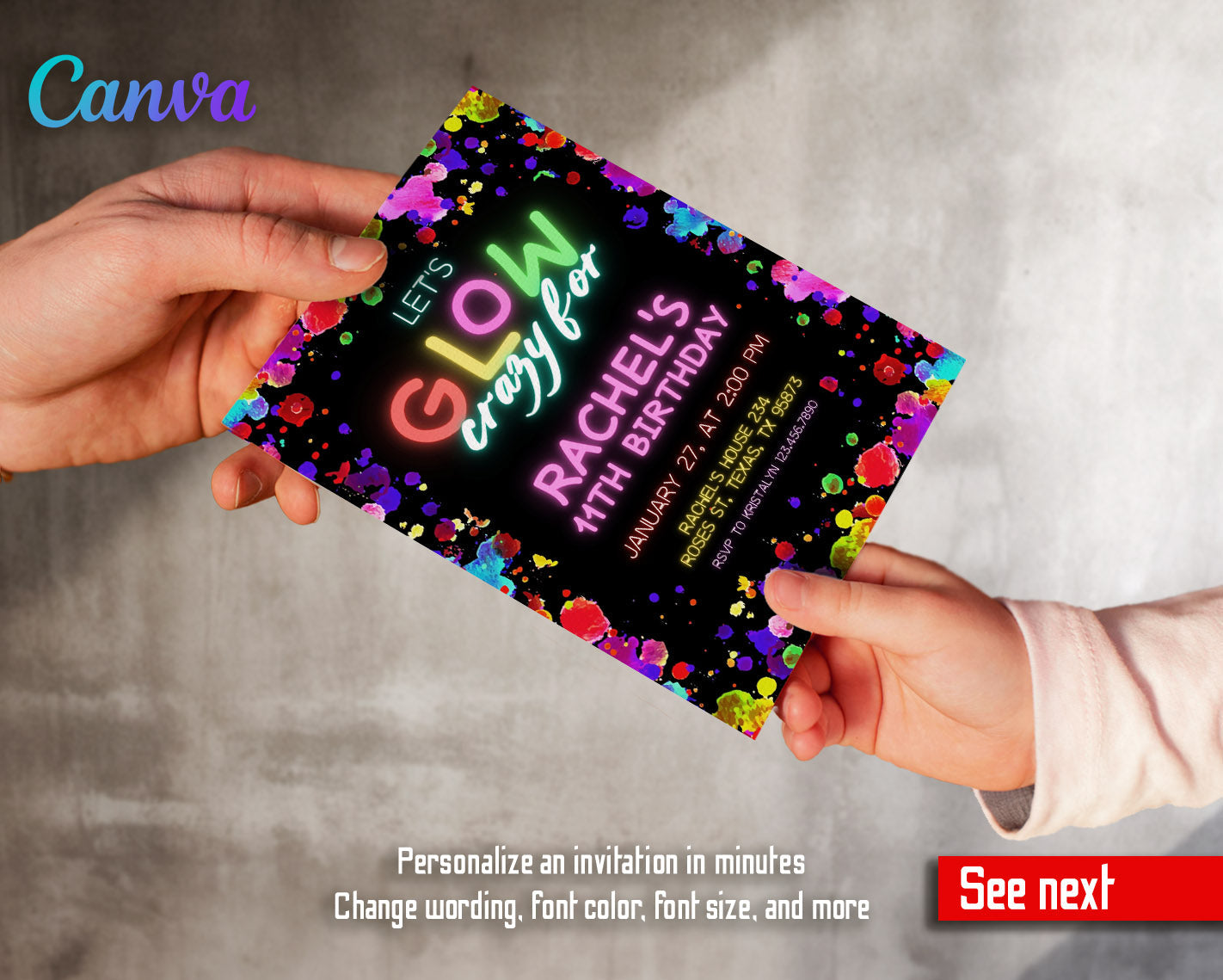 Lets Glow Crazy customizable invitation template | Share or Print | | FE524