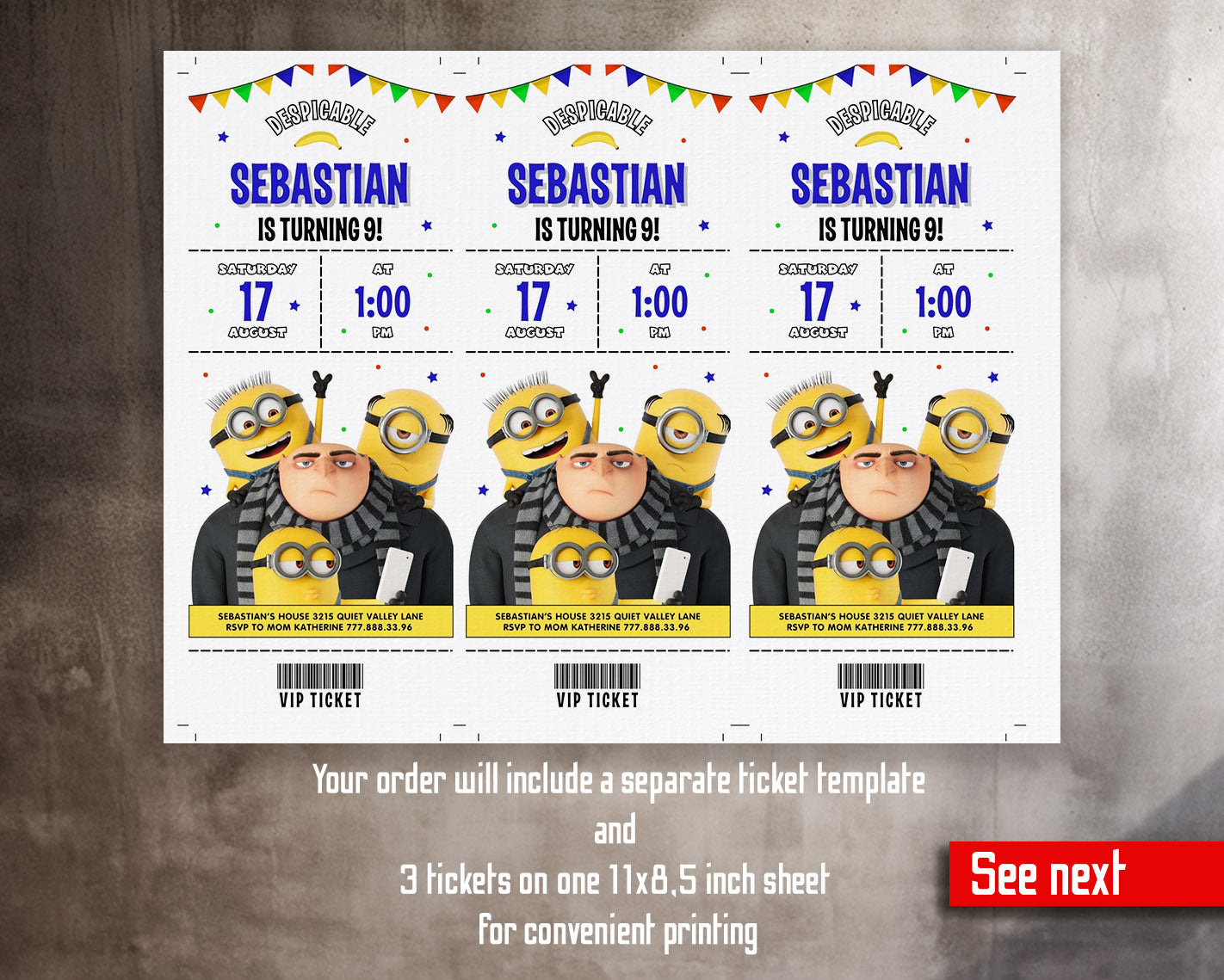 Despicable Me Minions customizable invitation template | Share or Print | | CJ234