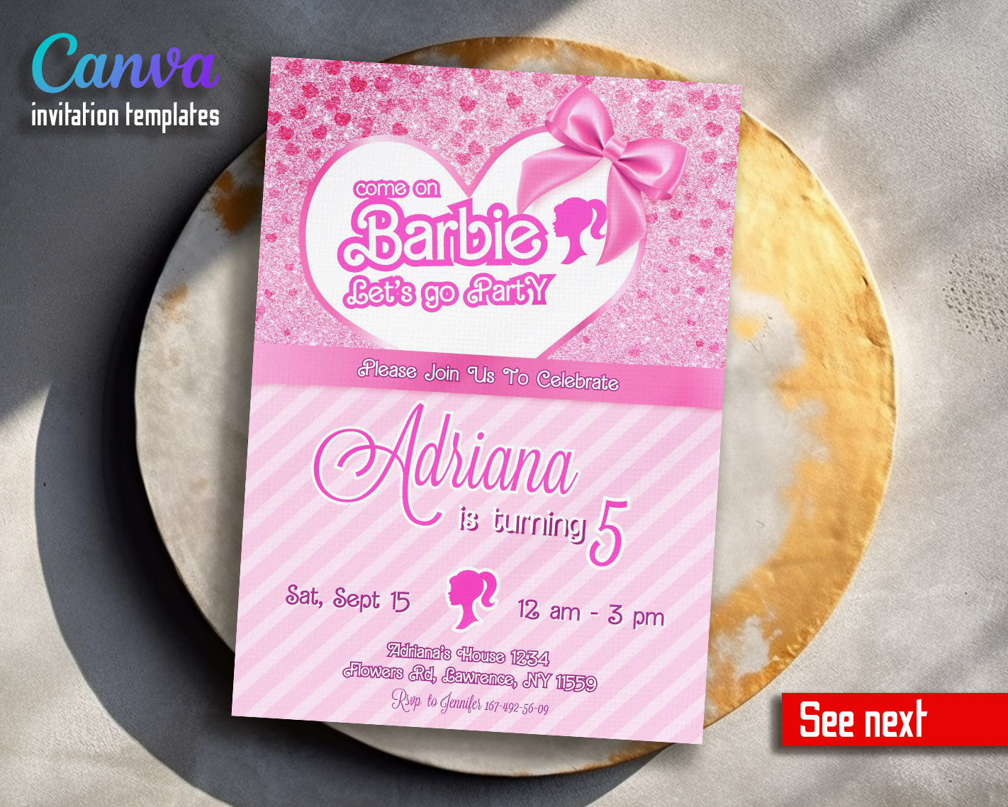 Barbie Pink customizable invitation template | Share or Print | girl | IM355