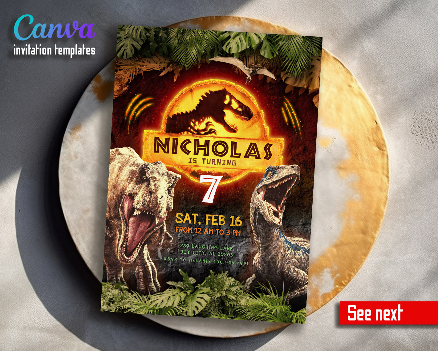 Jurassic World Dinosaur customizable invitation template | Share or Print | | DW657