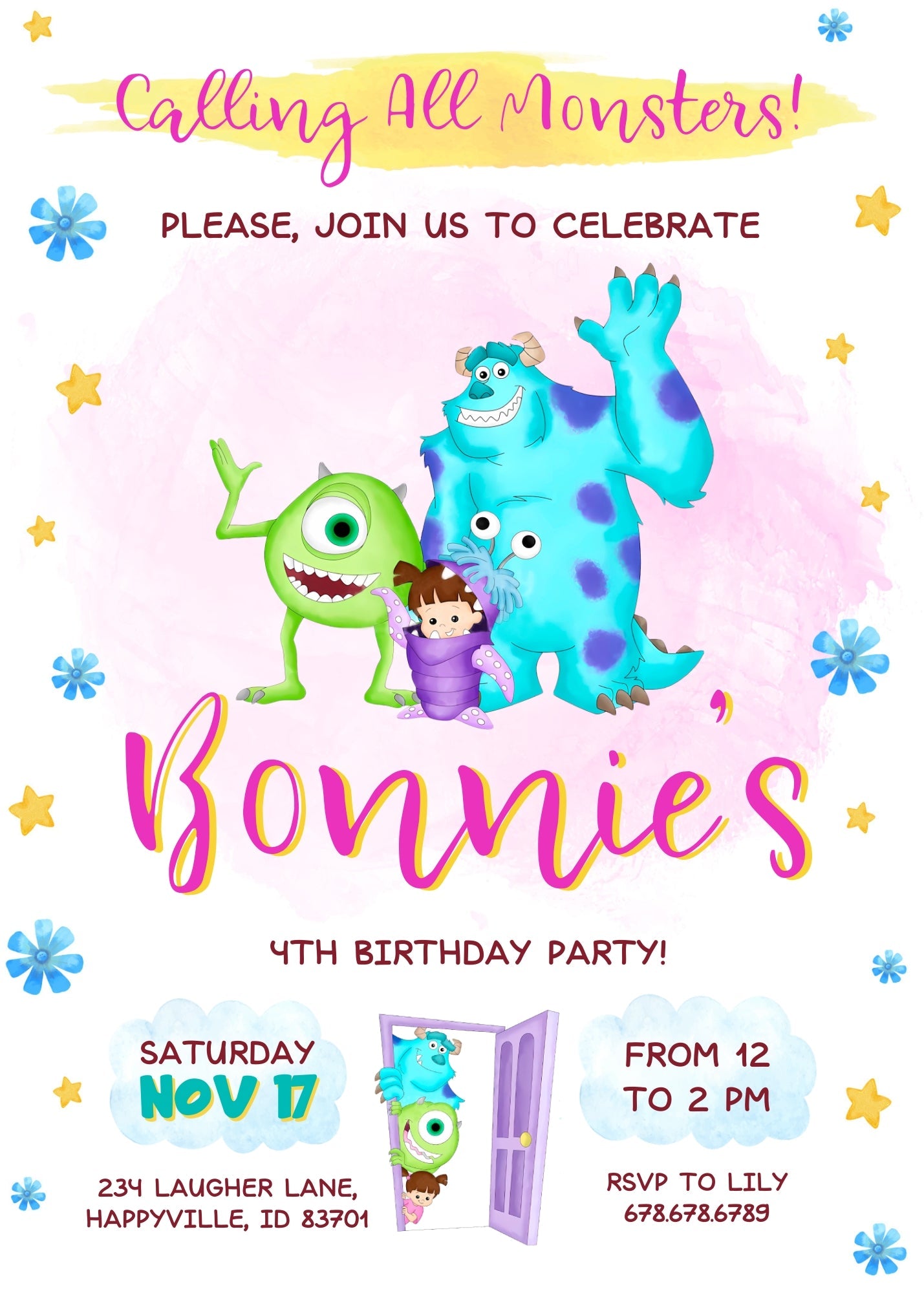 Monsters, Inc. customizable invitation template | Share or Print | | KK489