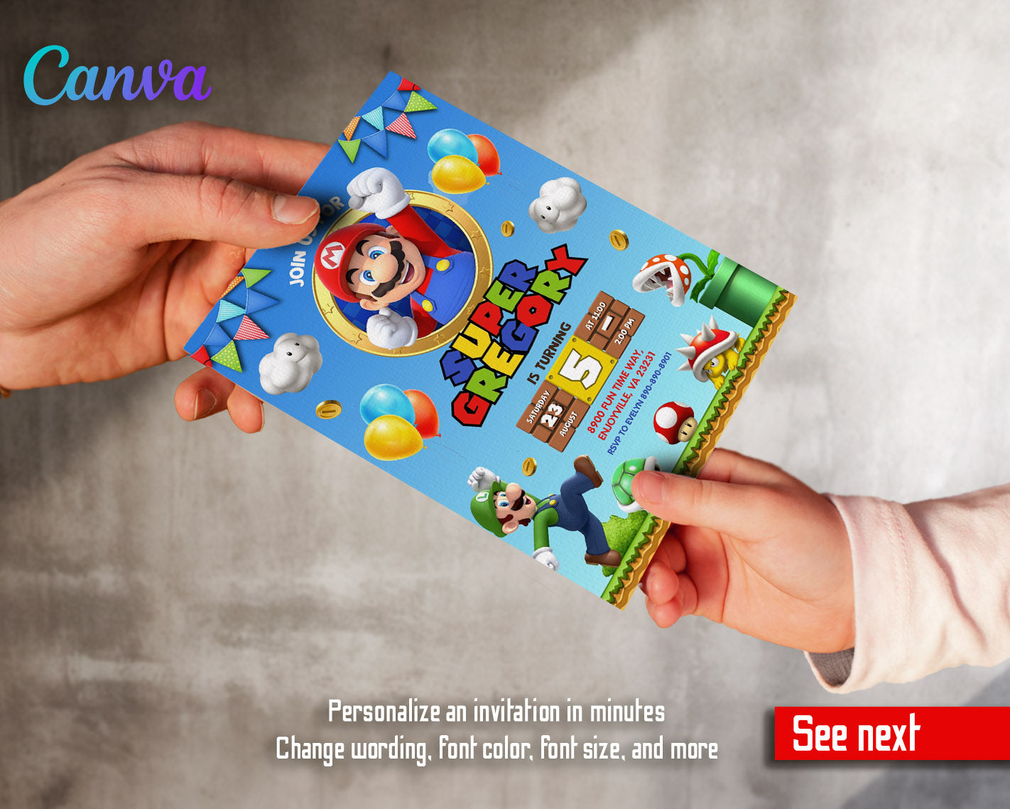 Super Mario Bros customizable invitation template | Share or Print | | RC025