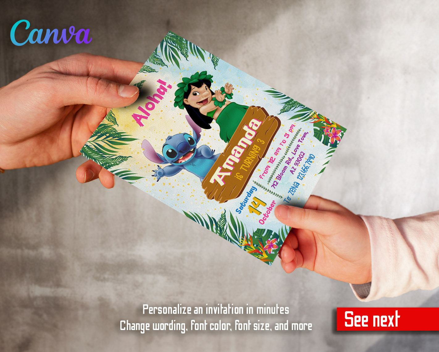 Lilo & Stitch Aloha customizable invitation template | Share or Print | | HB152