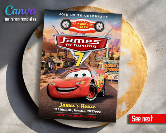 Cars Lightning McQueen customizable invitation template | Share or Print | boy | MD634