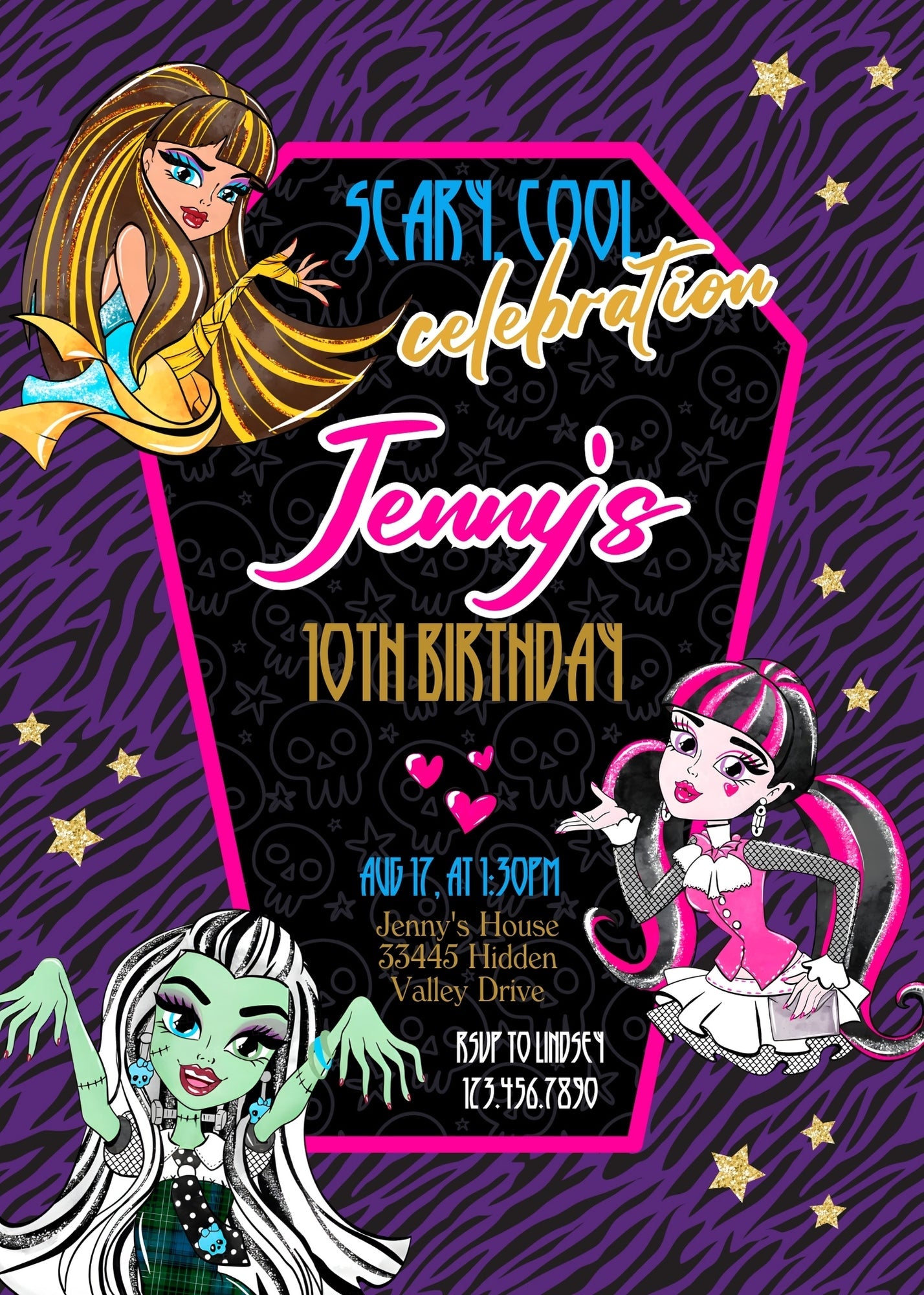 Monster High customizable invitation template | Share or Print | girl | WU115