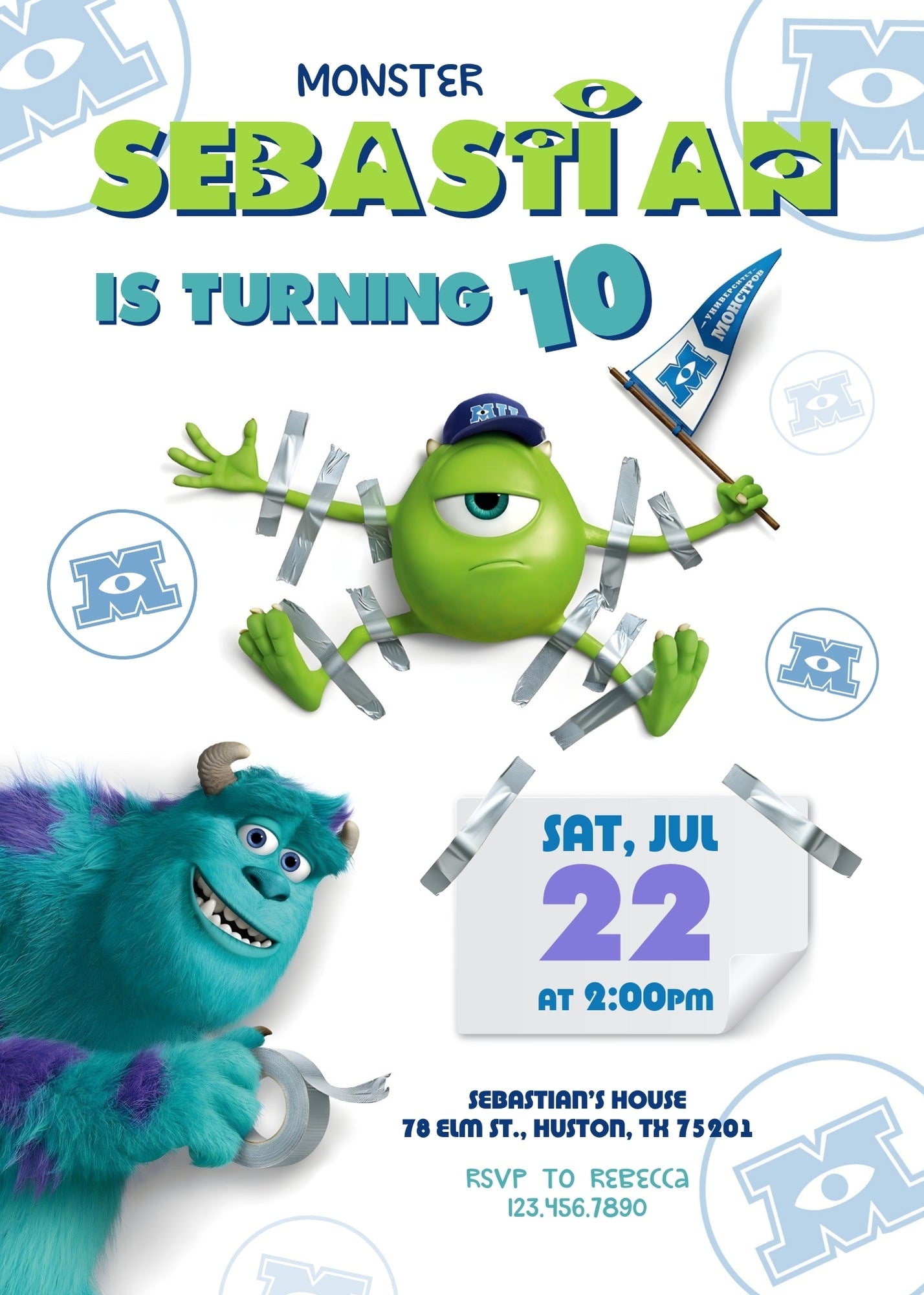 Monsters, Inc. customizable invitation template | Share or Print | | XD620